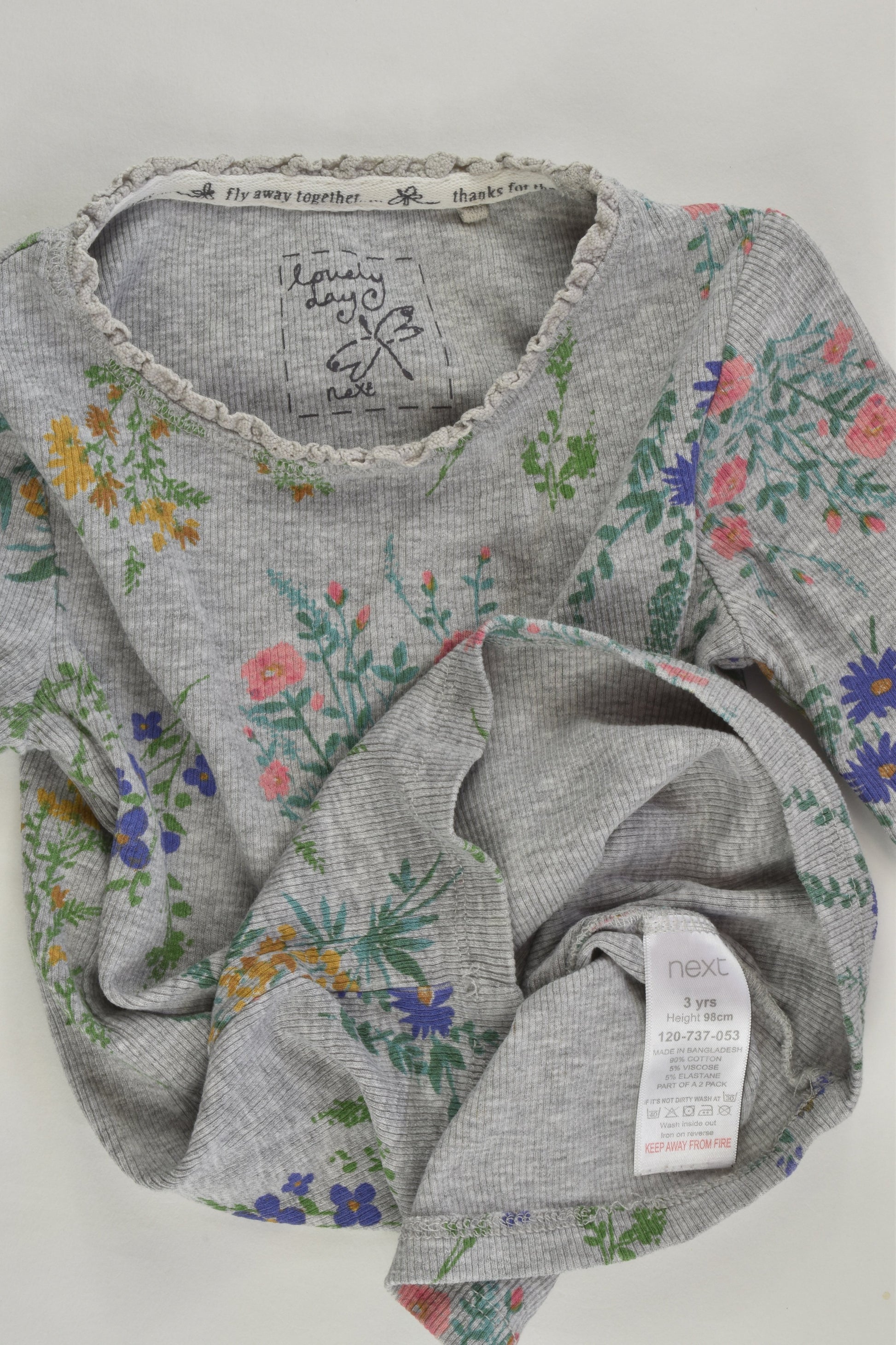 Next Size 3 (98 cm) Floral Ribbed Top