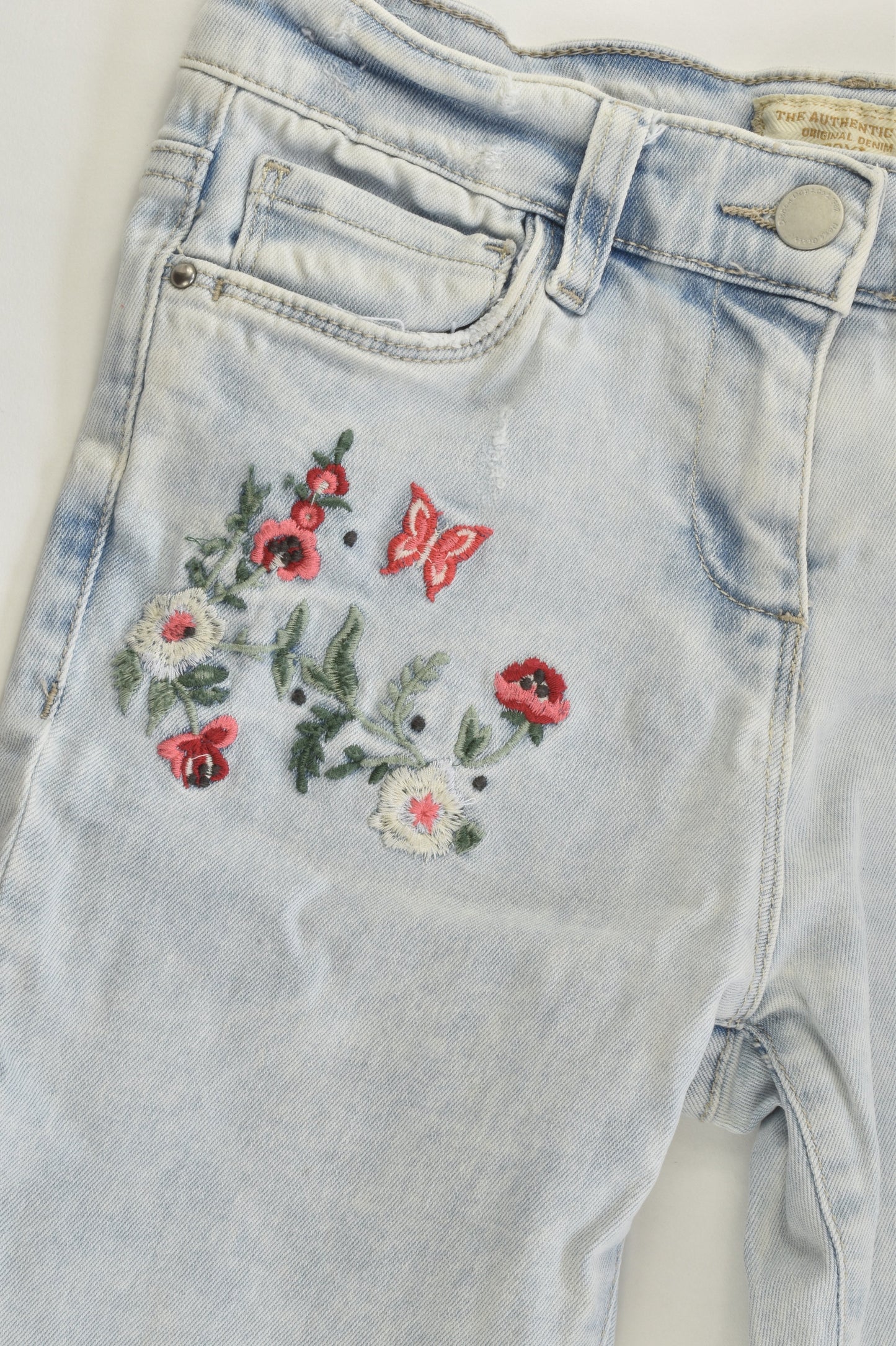 Next Size 8 Stretchy Denim Pants with Floral Embroidery