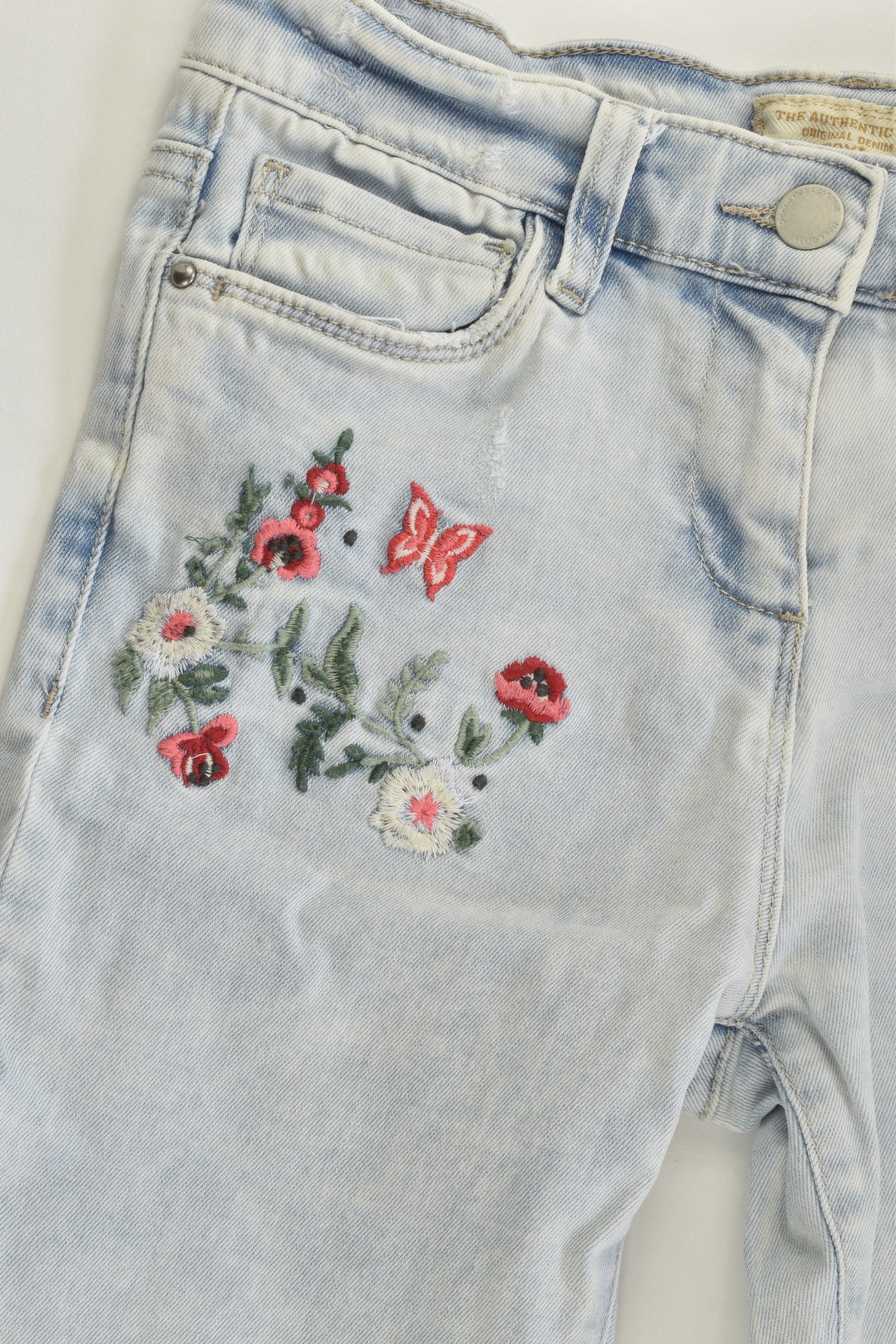Next Size 8 Stretchy Denim Pants with Floral Embroidery