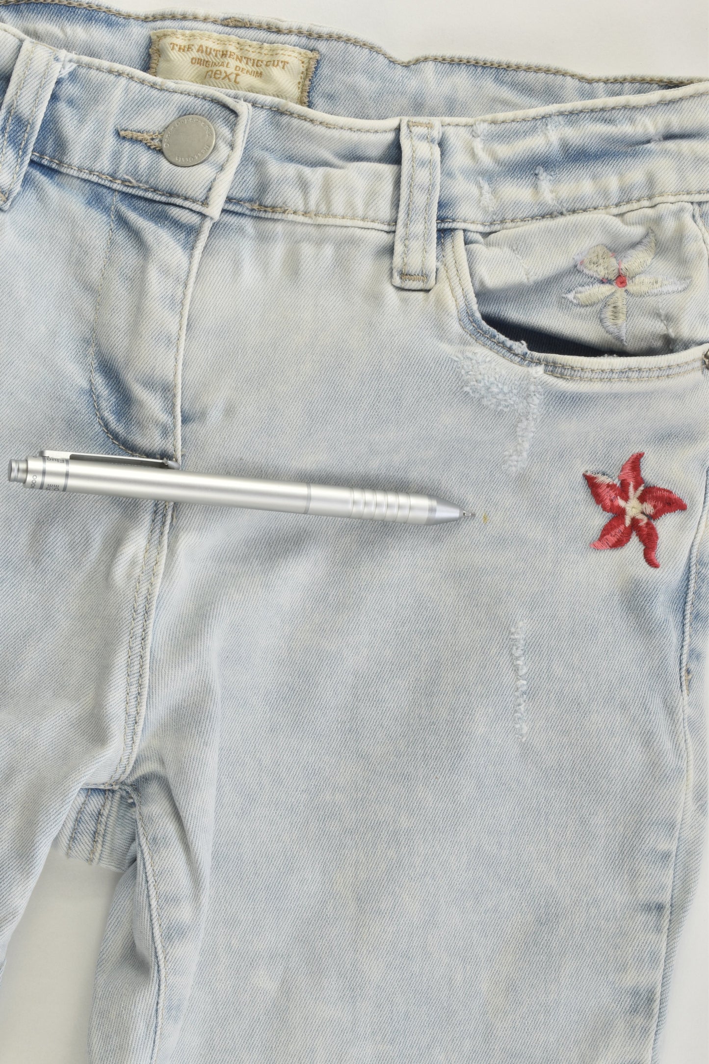 Next Size 8 Stretchy Denim Pants with Floral Embroidery
