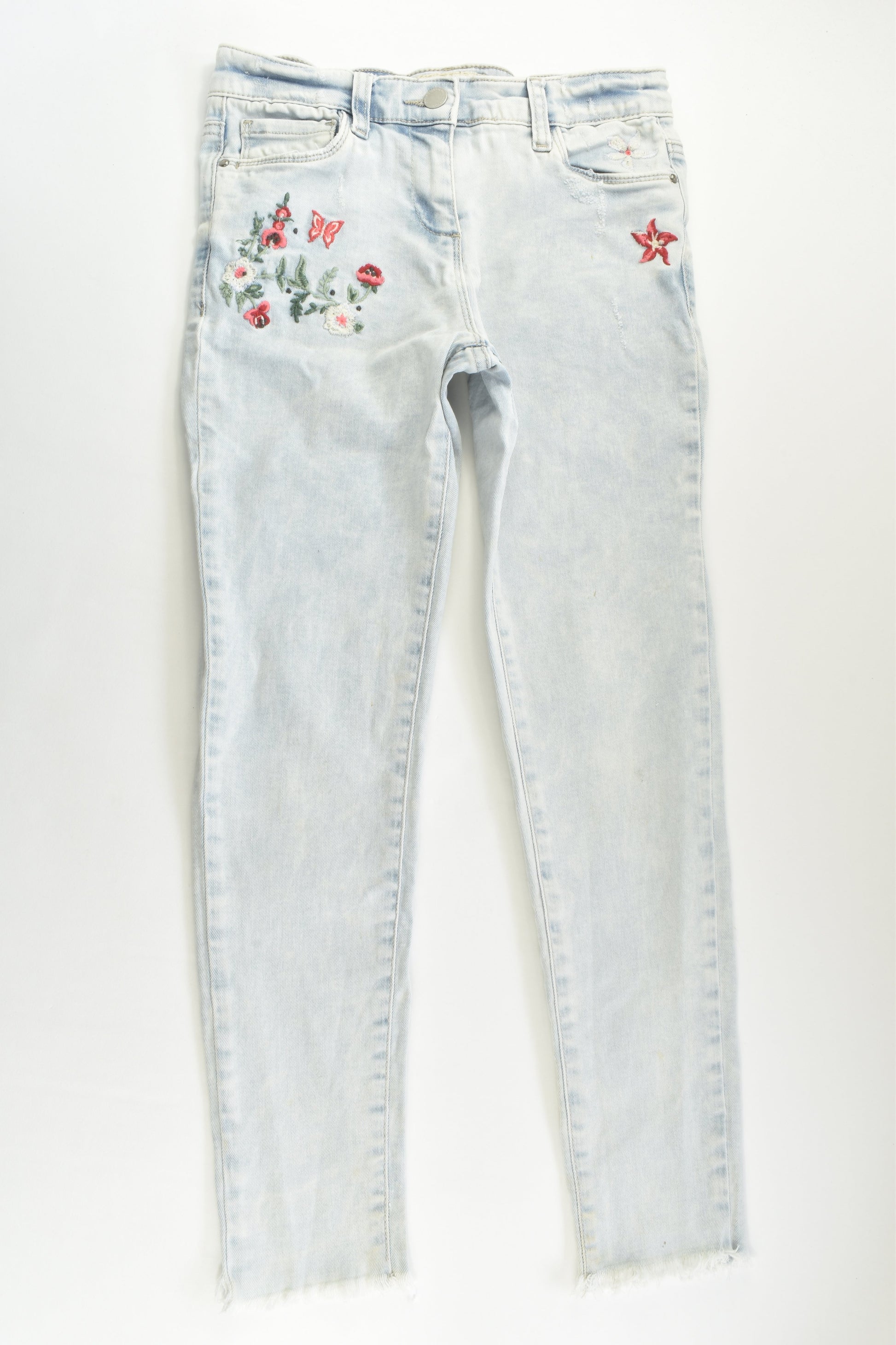 Next Size 8 Stretchy Denim Pants with Floral Embroidery
