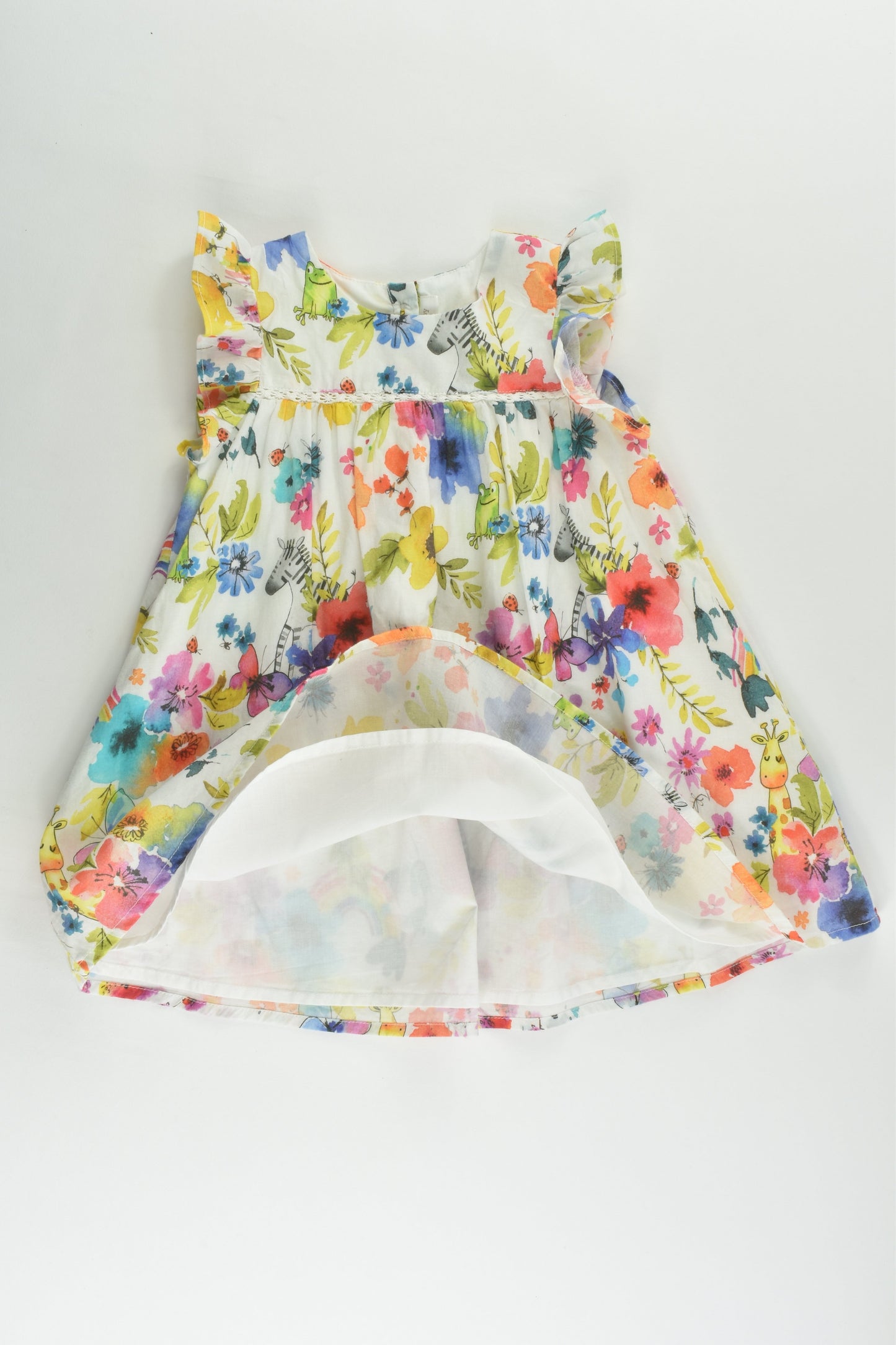 Next (UK) Size 0 (6-9 months) Lined Flowers, Animals and Rainbows Dress