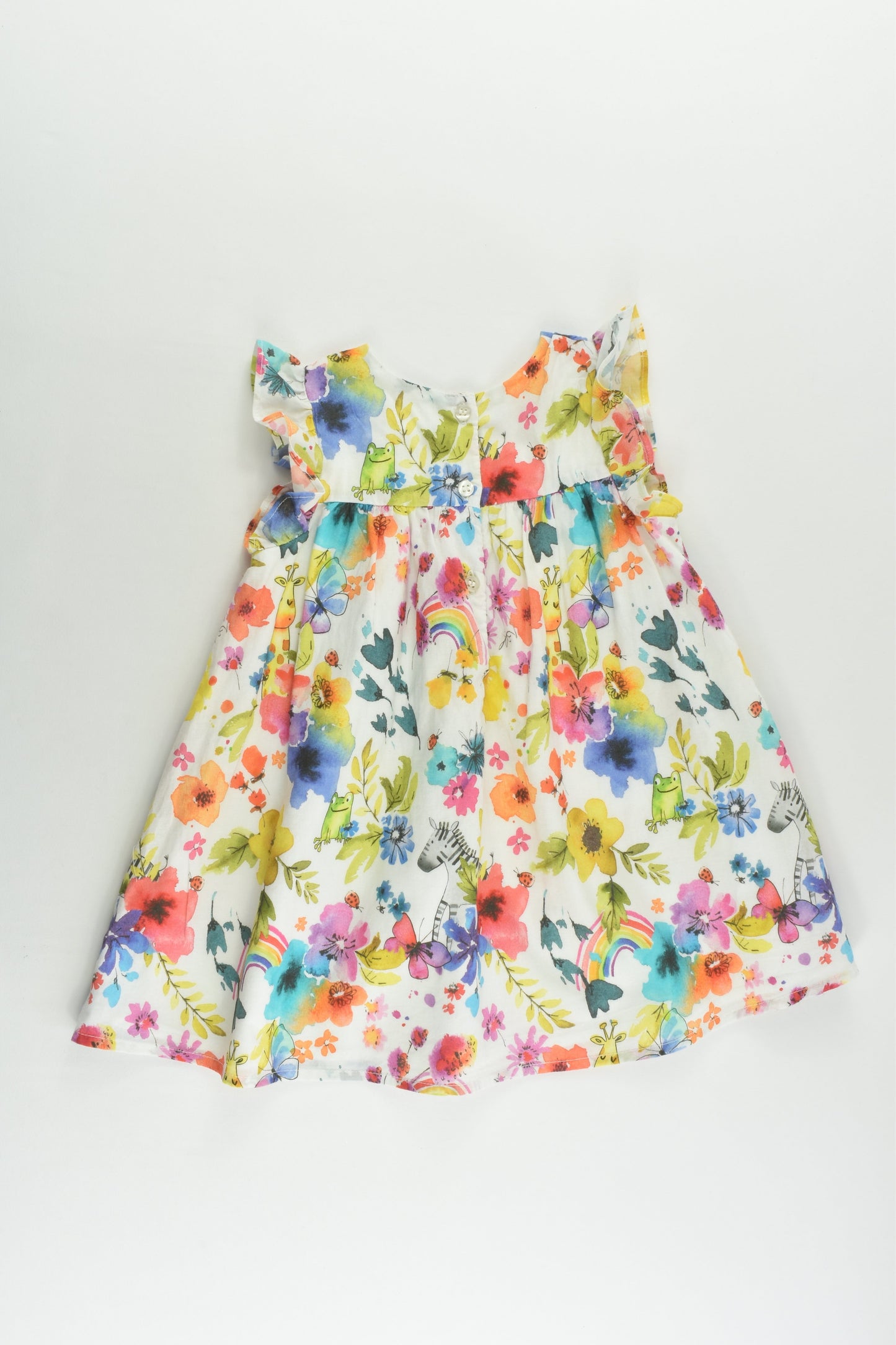 Next (UK) Size 0 (6-9 months) Lined Flowers, Animals and Rainbows Dress
