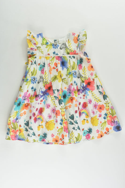 Next (UK) Size 0 (6-9 months) Lined Flowers, Animals and Rainbows Dress