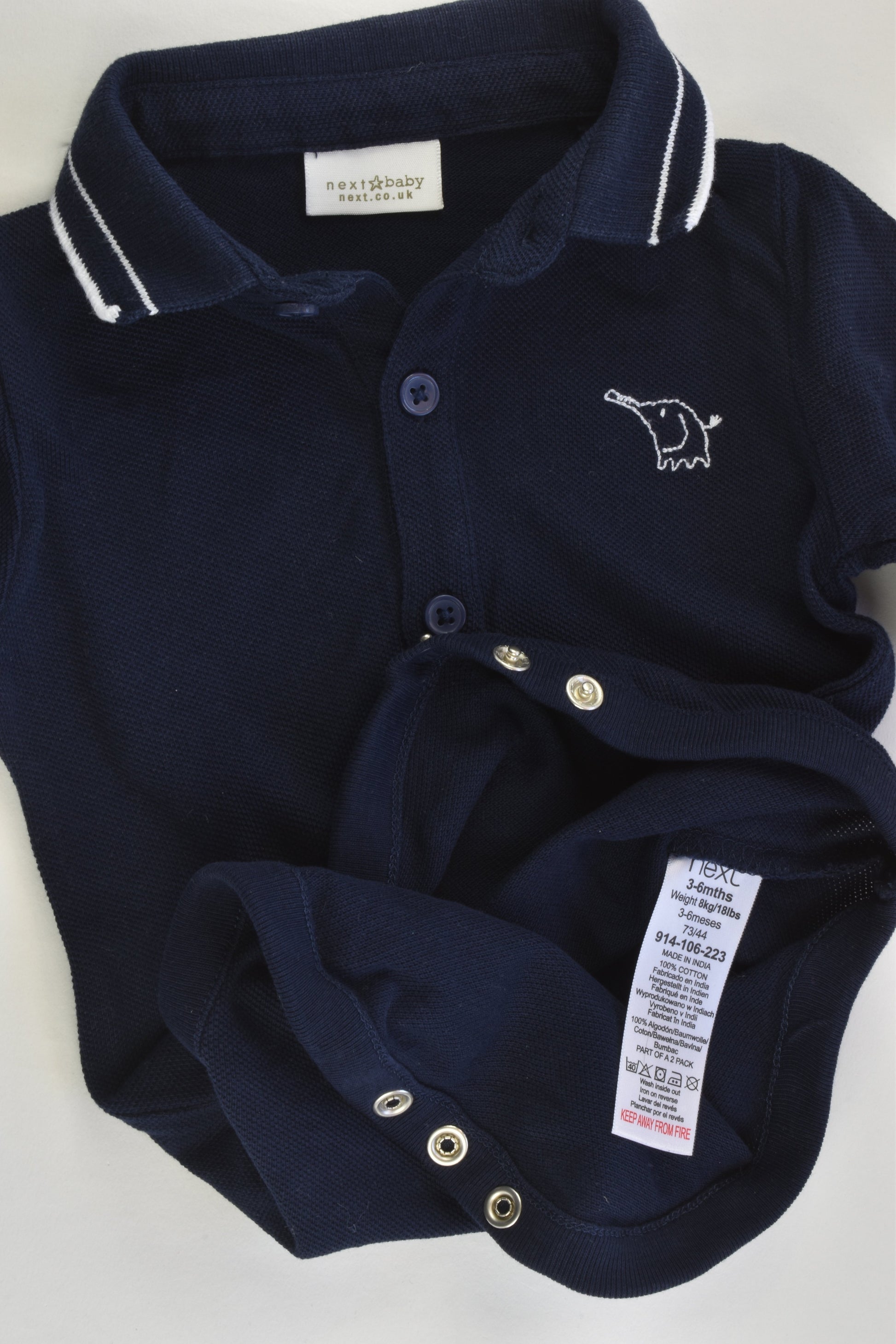 Next (UK) Size 00 (3-6 months) Elephant Navy Polo Bodysuit