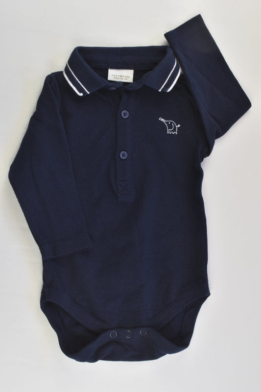 Next (UK) Size 00 (3-6 months) Elephant Navy Polo Bodysuit