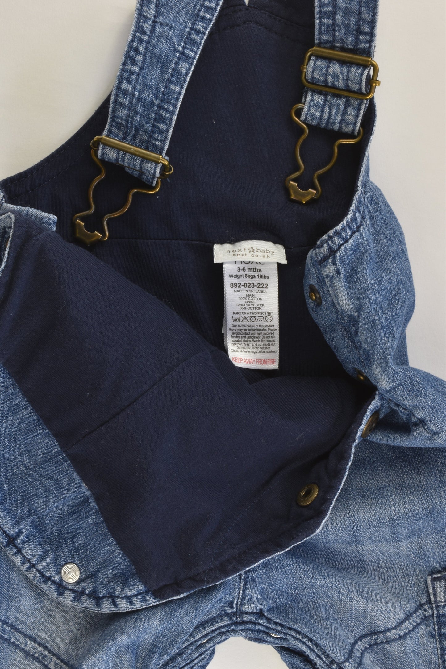 Next (UK) Size 00 (3-6 months) Lined Soft Fire Engine Denim Overalls