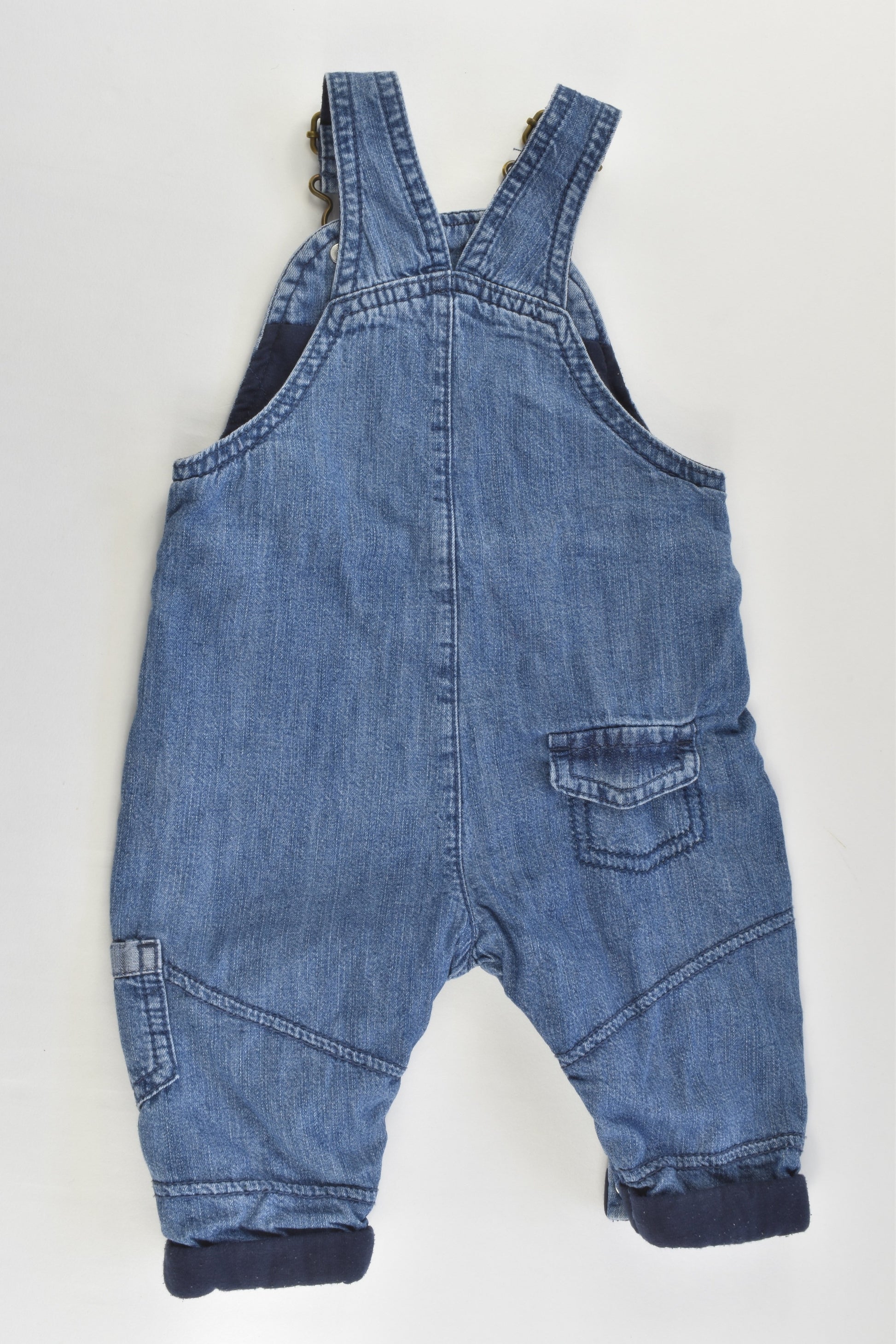 Next (UK) Size 00 (3-6 months) Lined Soft Fire Engine Denim Overalls