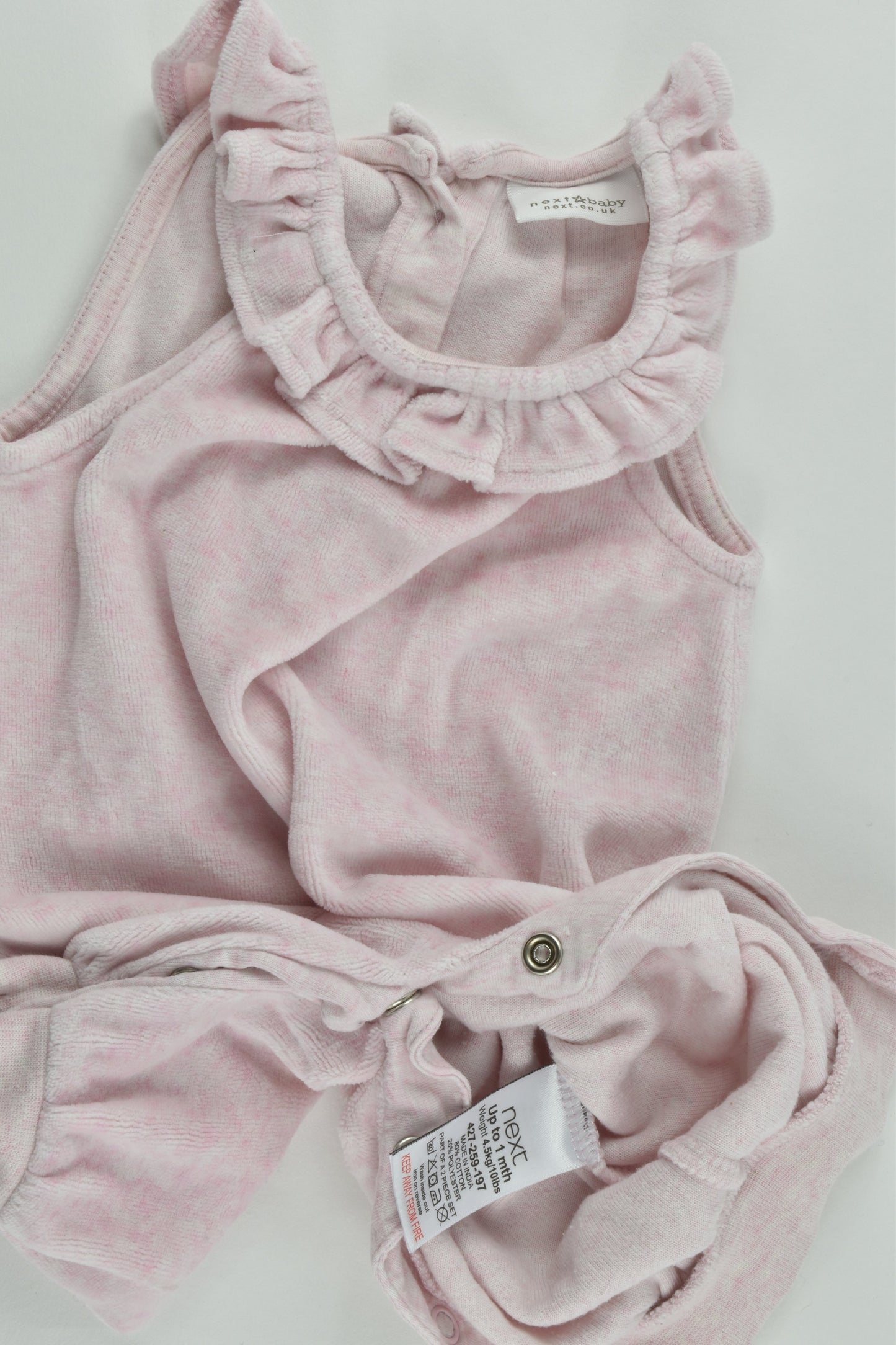 Next (UK) Size 000-000 (Up to 1 months, 56 cm) Velour Overalls