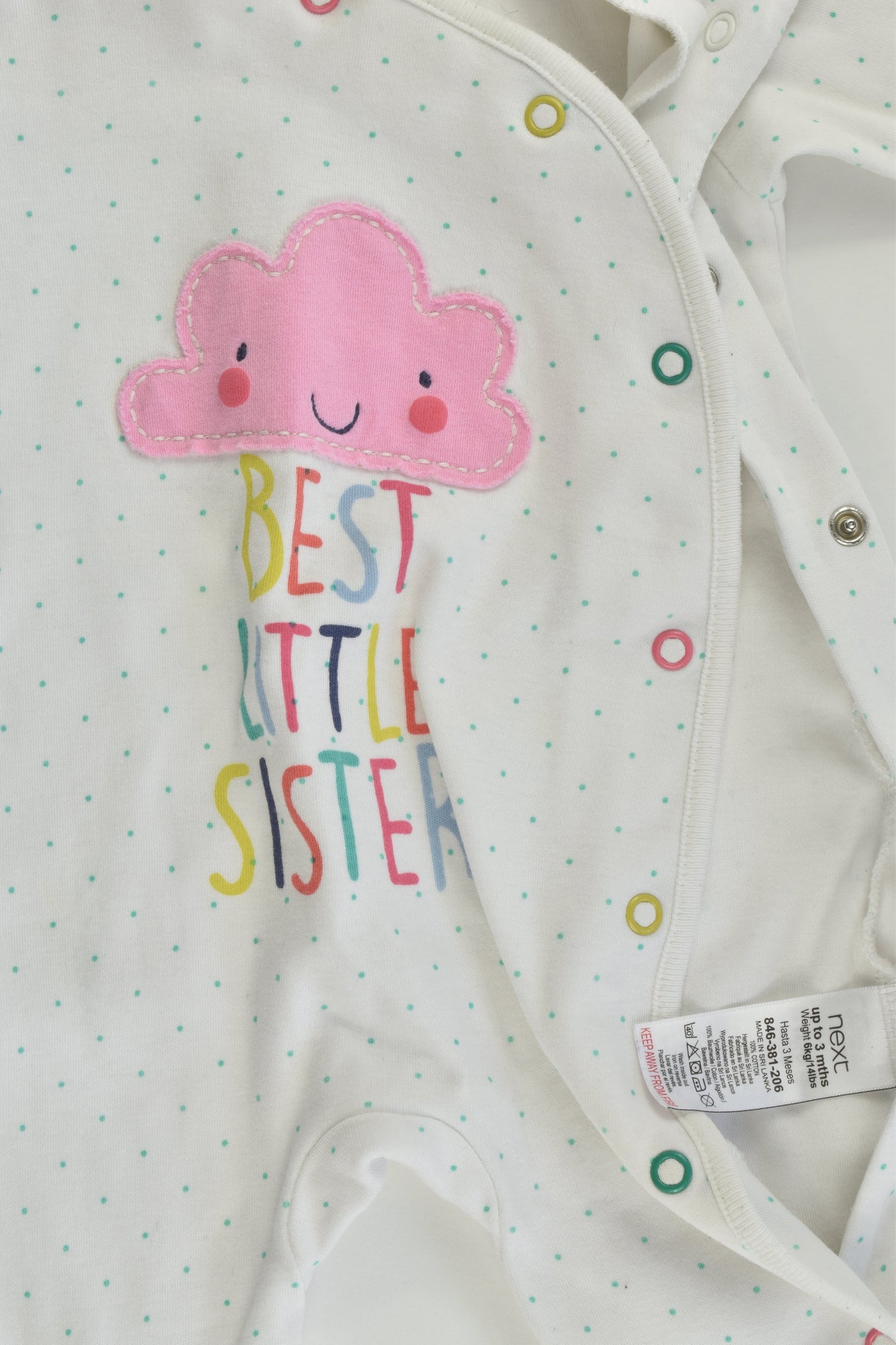 Next (UK) Size 000 (Up to 3 months) 'Best Little Sister' Footed Romper
