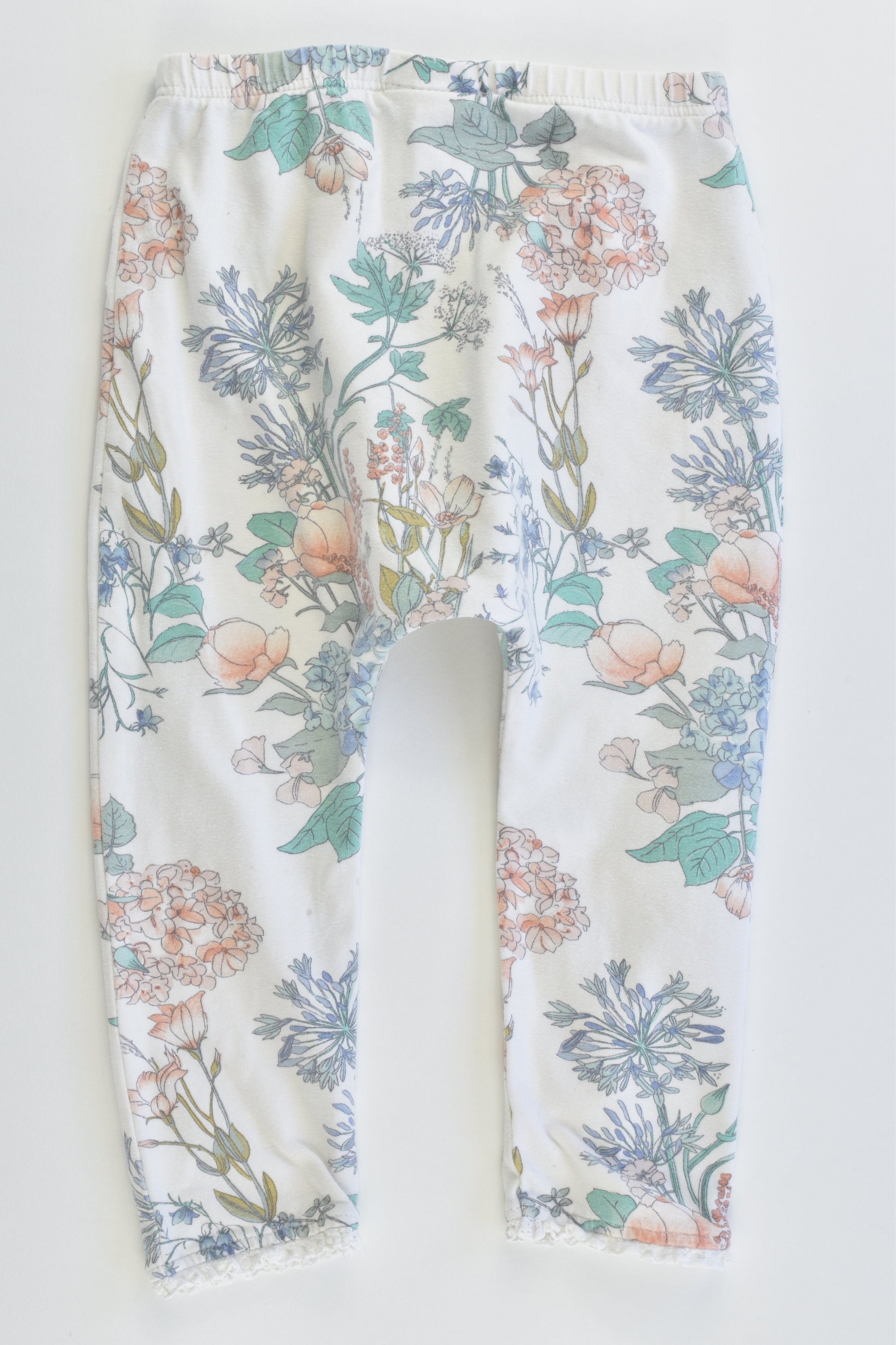 Next (UK) Size 1 (12-18 months, 86 cm) Floral and Striped Leggings with Lace Details