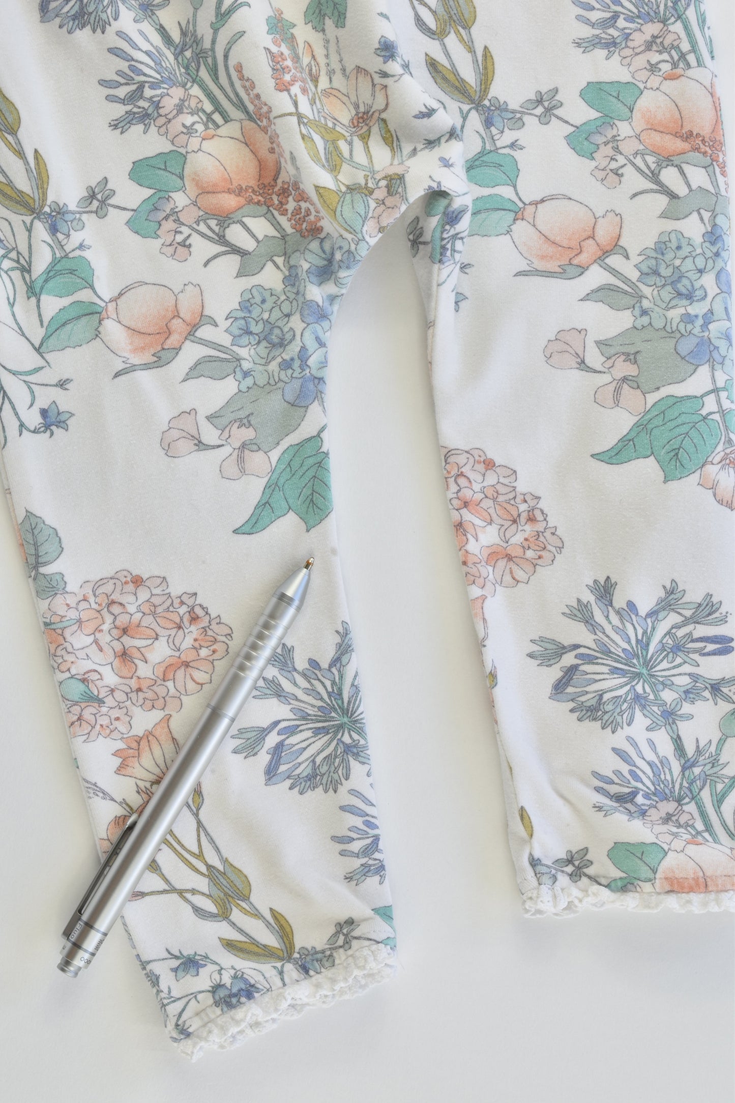 Next (UK) Size 1 (12-18 months, 86 cm) Floral and Striped Leggings with Lace Details