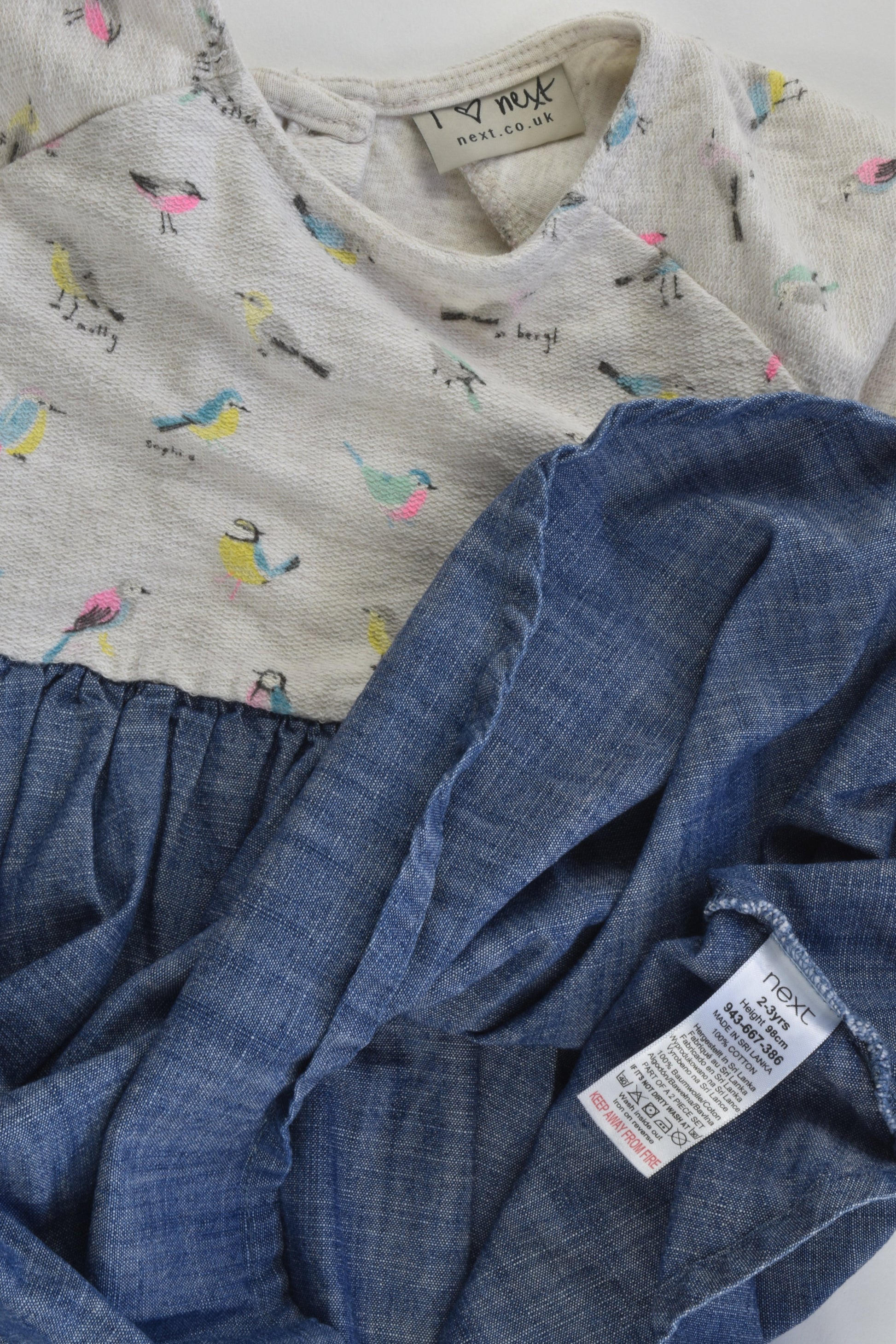 Next (UK) Size 2-3 (98 cm) Birds/Denim Dress