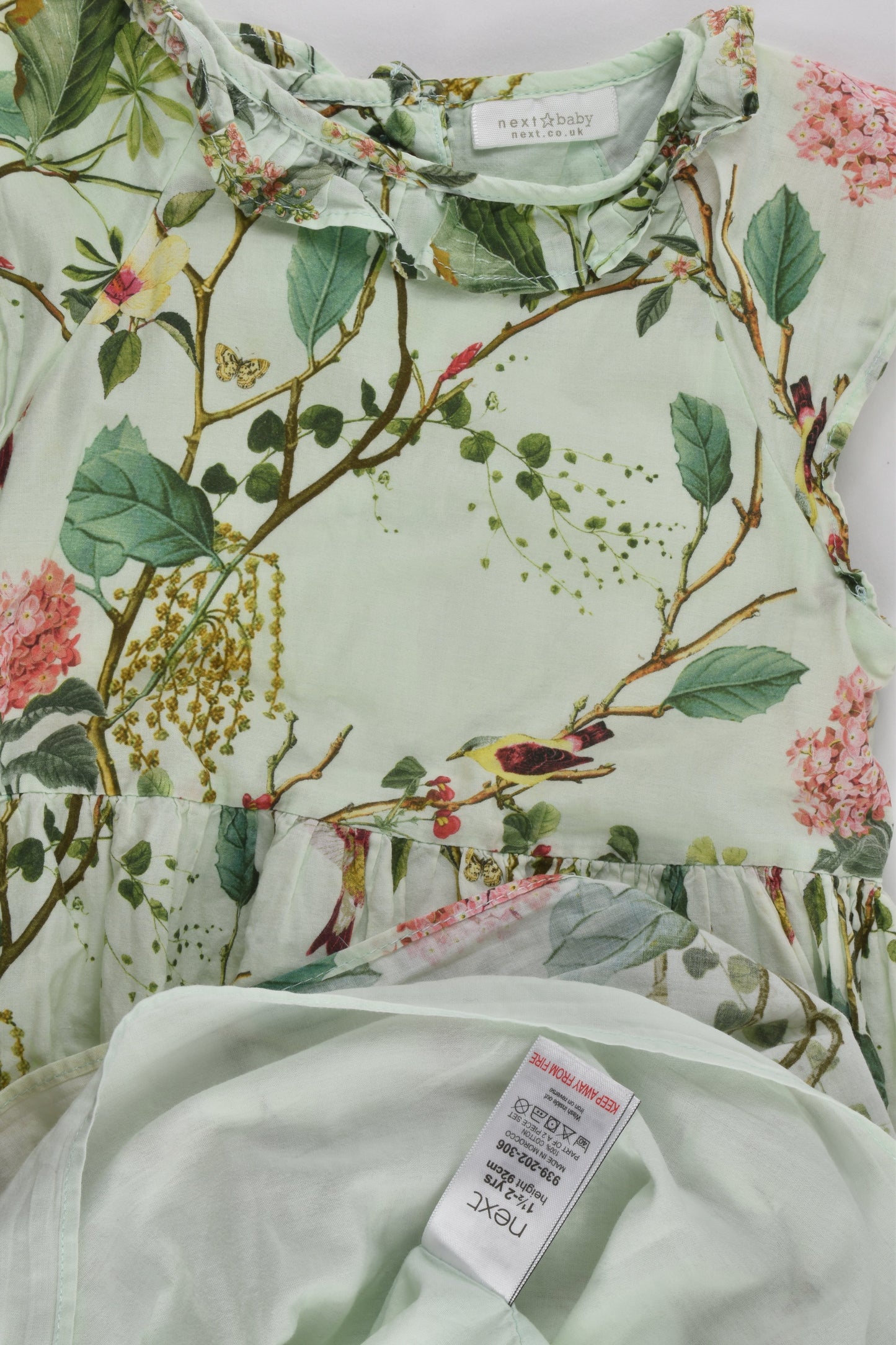 Next (UK) Size 2 (92 cm) Birds and Plants Lined Dress and Matching Bloomers