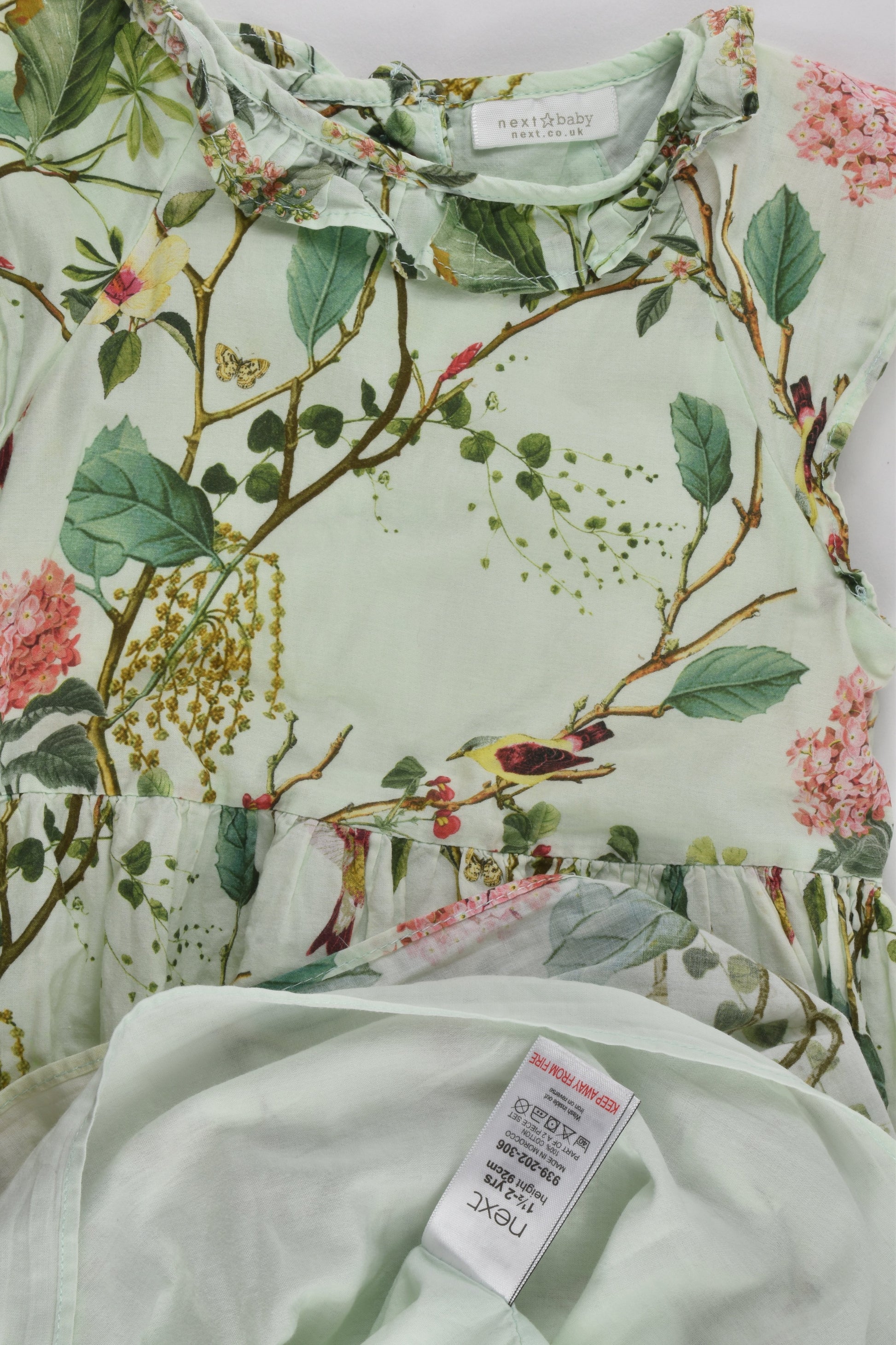 Next (UK) Size 2 (92 cm) Birds and Plants Lined Dress and Matching Bloomers