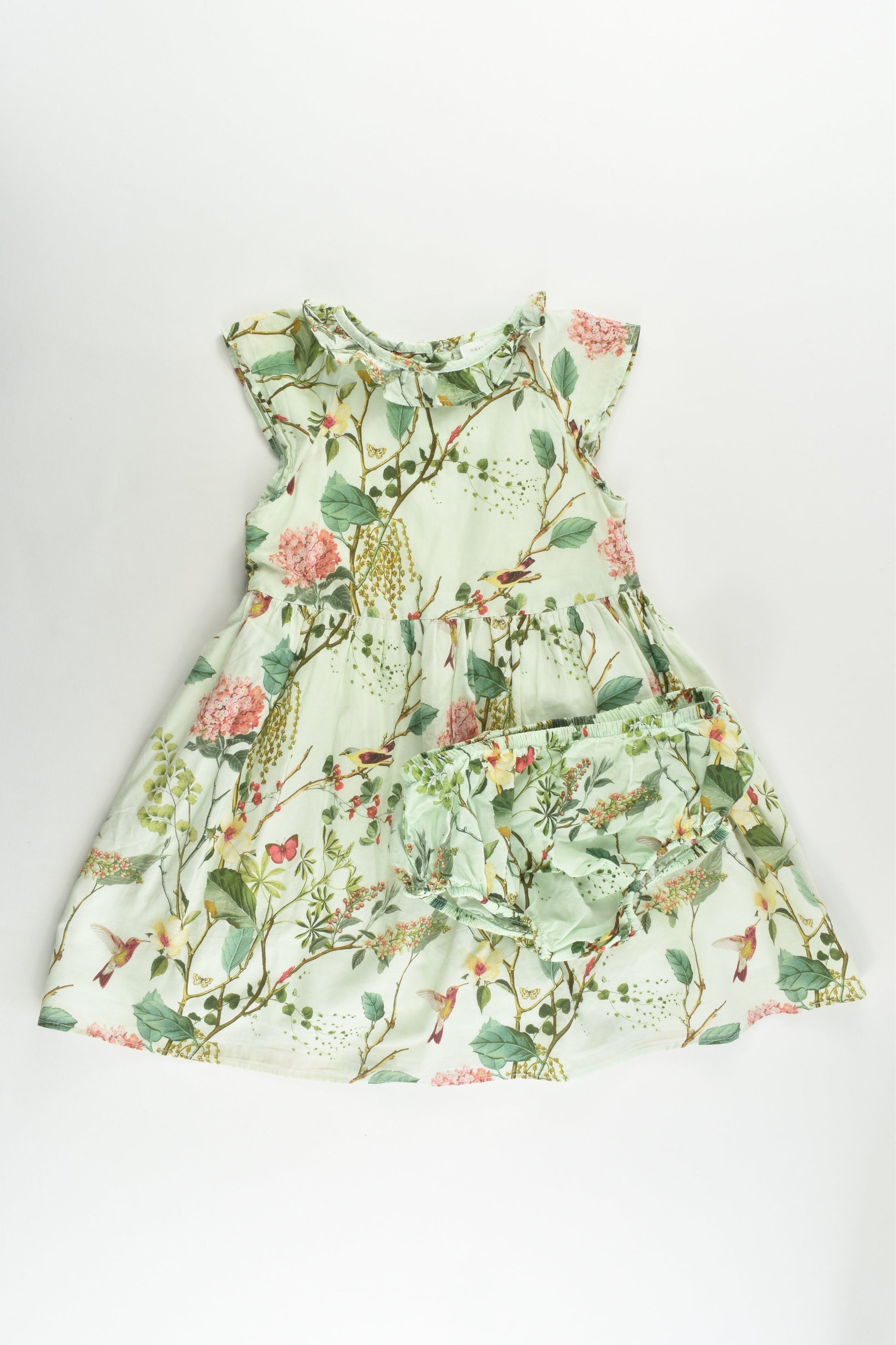 Next (UK) Size 2 (92 cm) Birds and Plants Lined Dress and Matching Bloomers