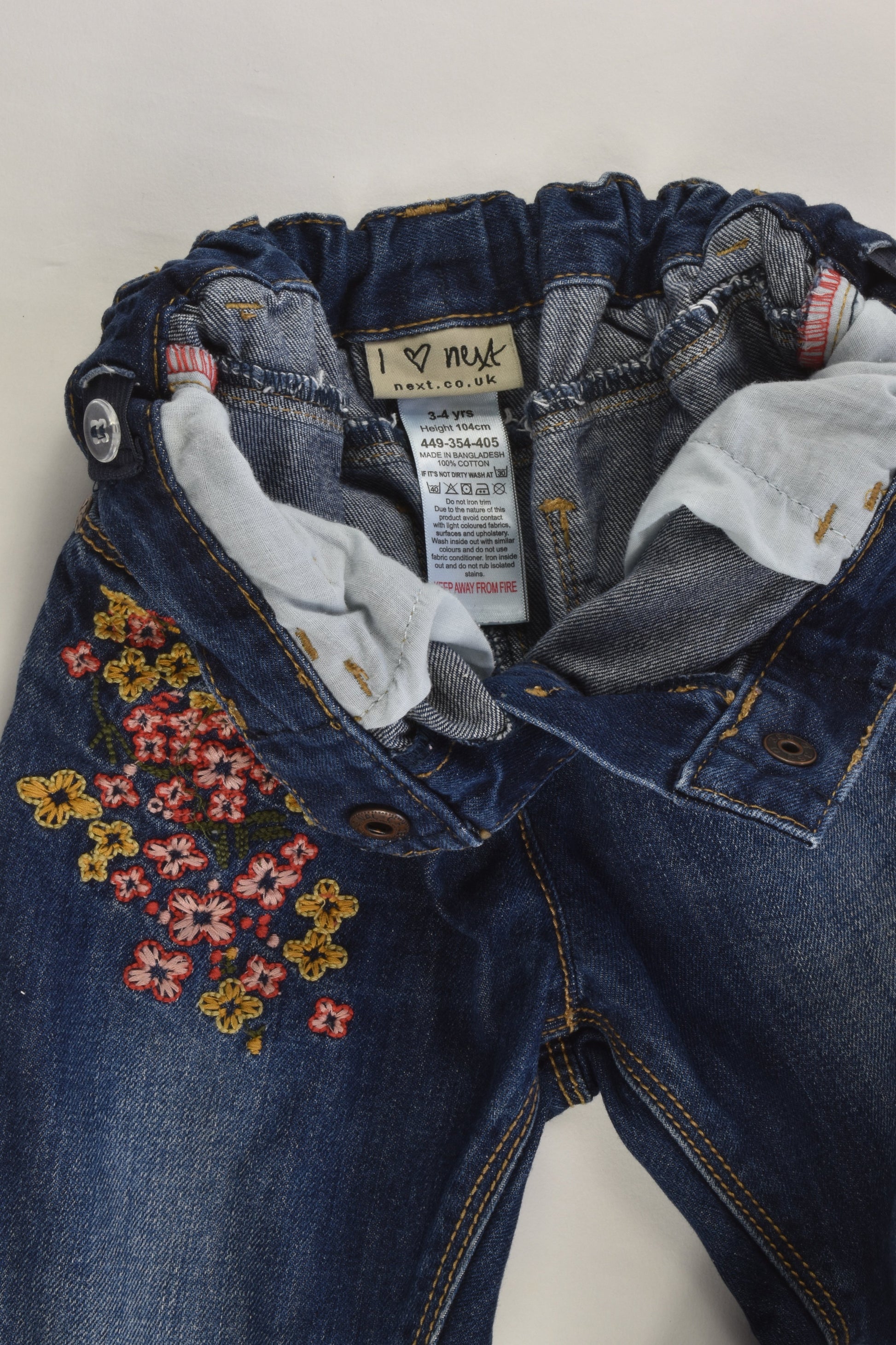Next (UK) Size 3-4 (104 cm) Denim Pants with Floral Embroidery