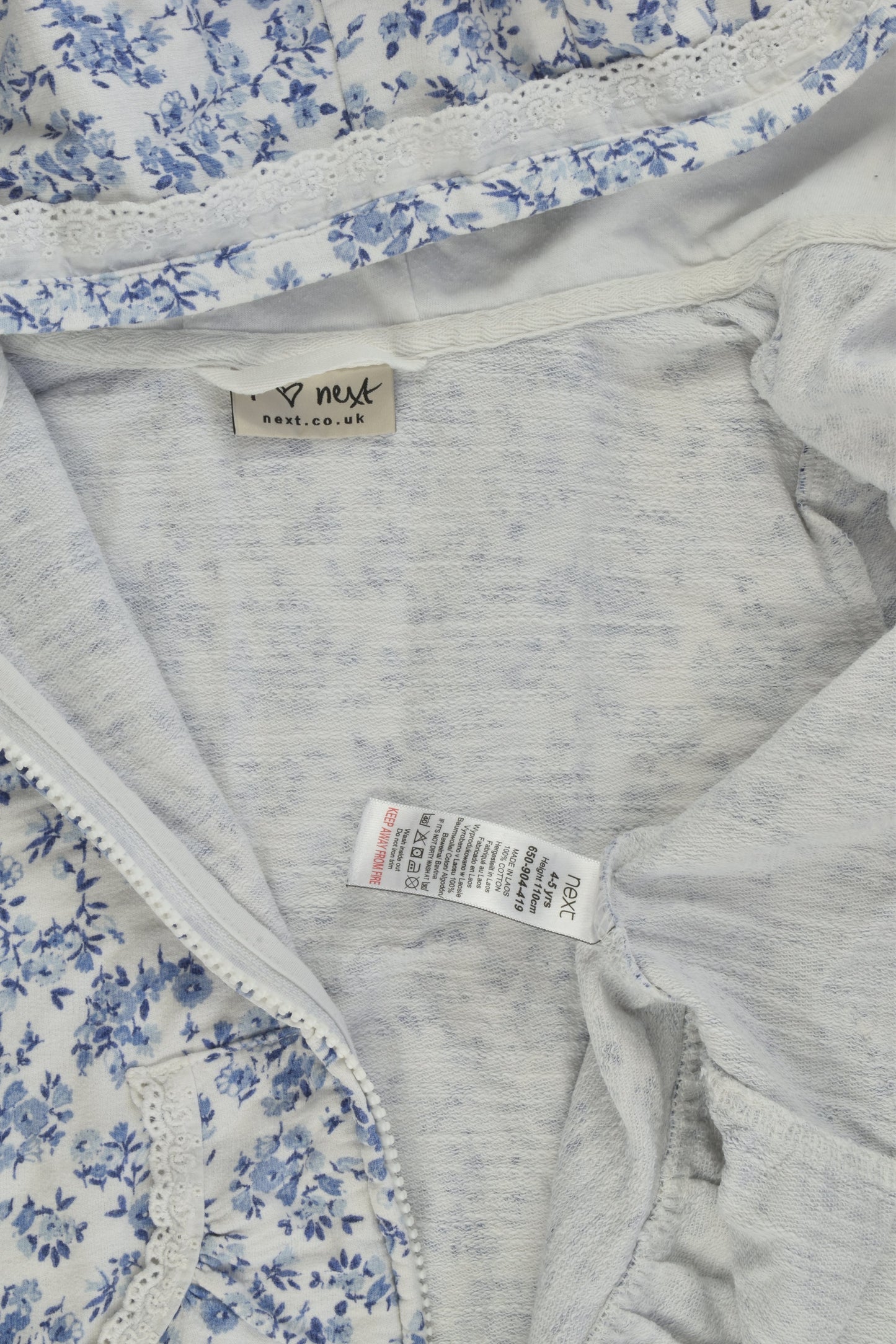 Next (UK) Size 4-5 (110 cm) Floral Hooded Jumper with Lace Details