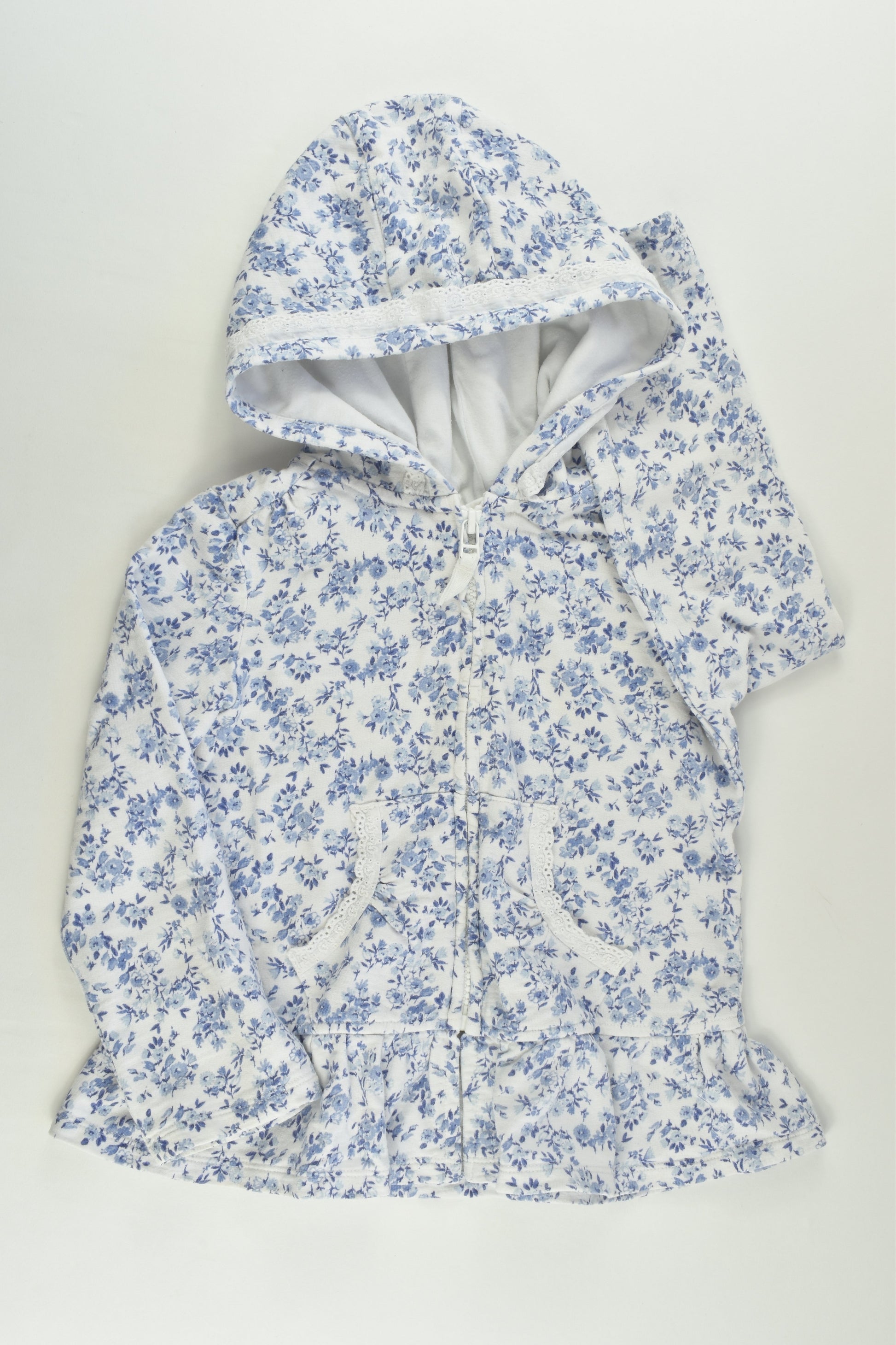 Next (UK) Size 4-5 (110 cm) Floral Hooded Jumper with Lace Details