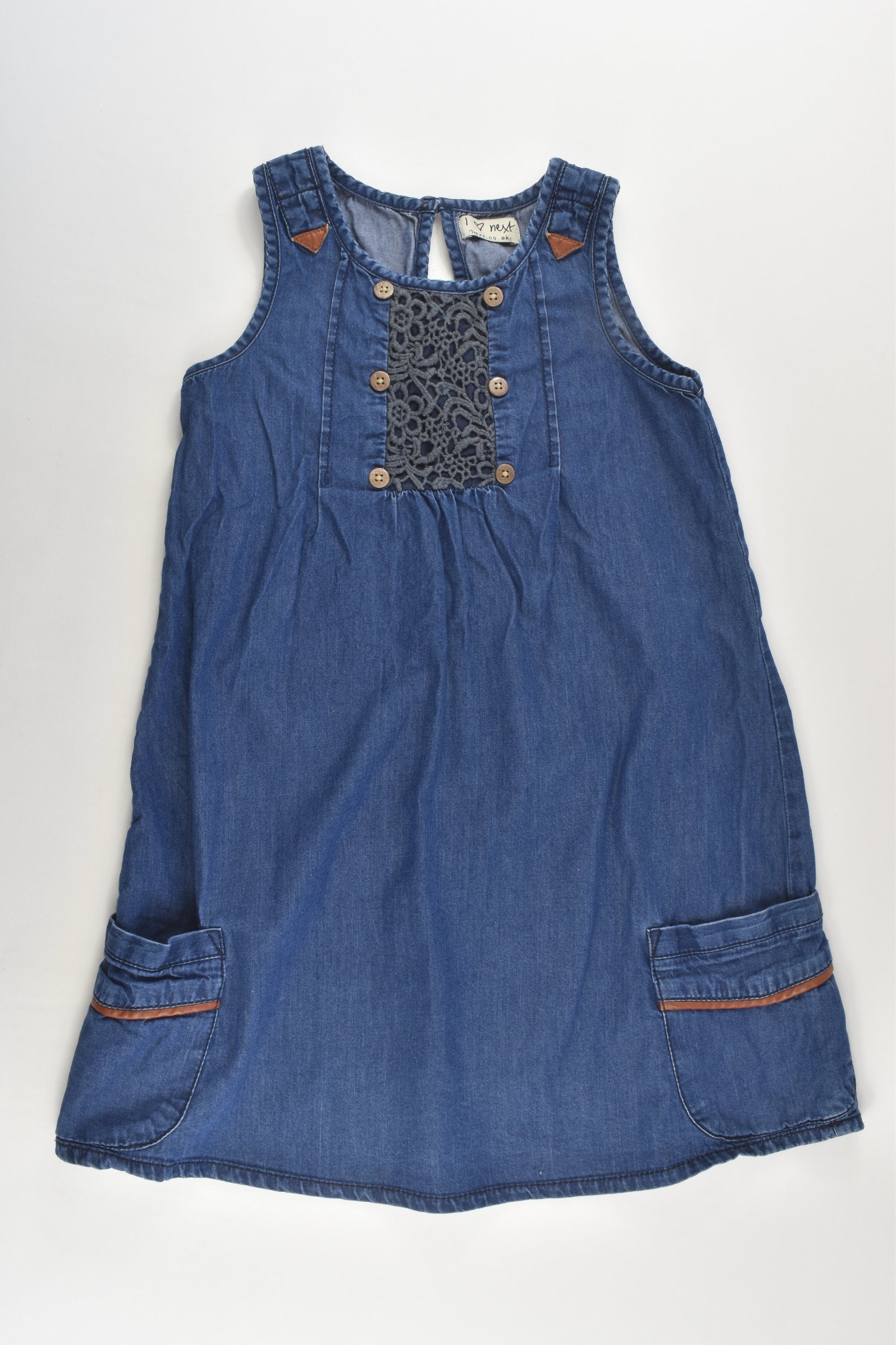 Next (UK) Size 4-5 (110 cm) Lightweight Denim Dress with Lace Detail