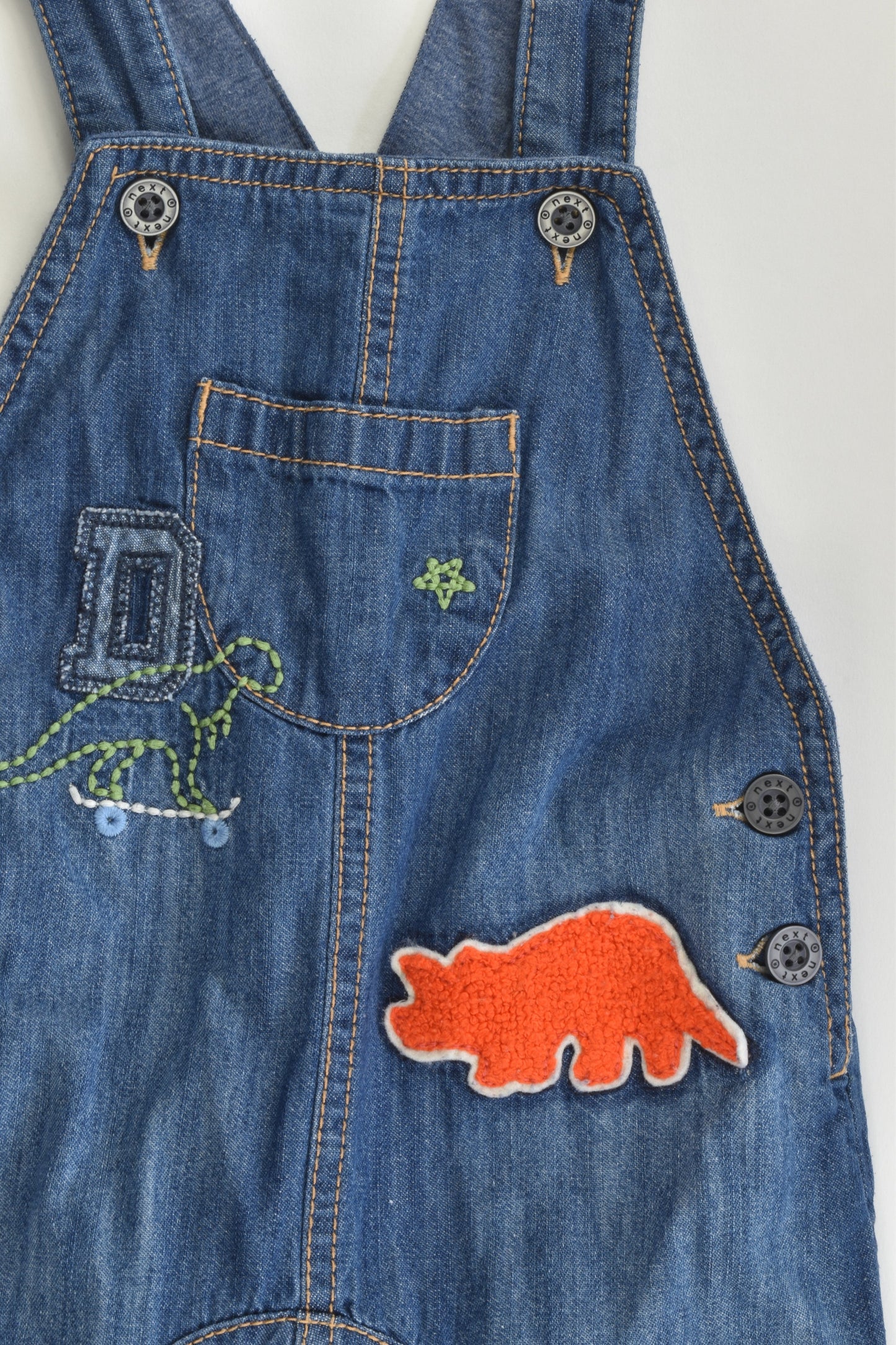 Next (UK) Size 6-9 months (0) Lined Dinosaur Soft Denim Overalls