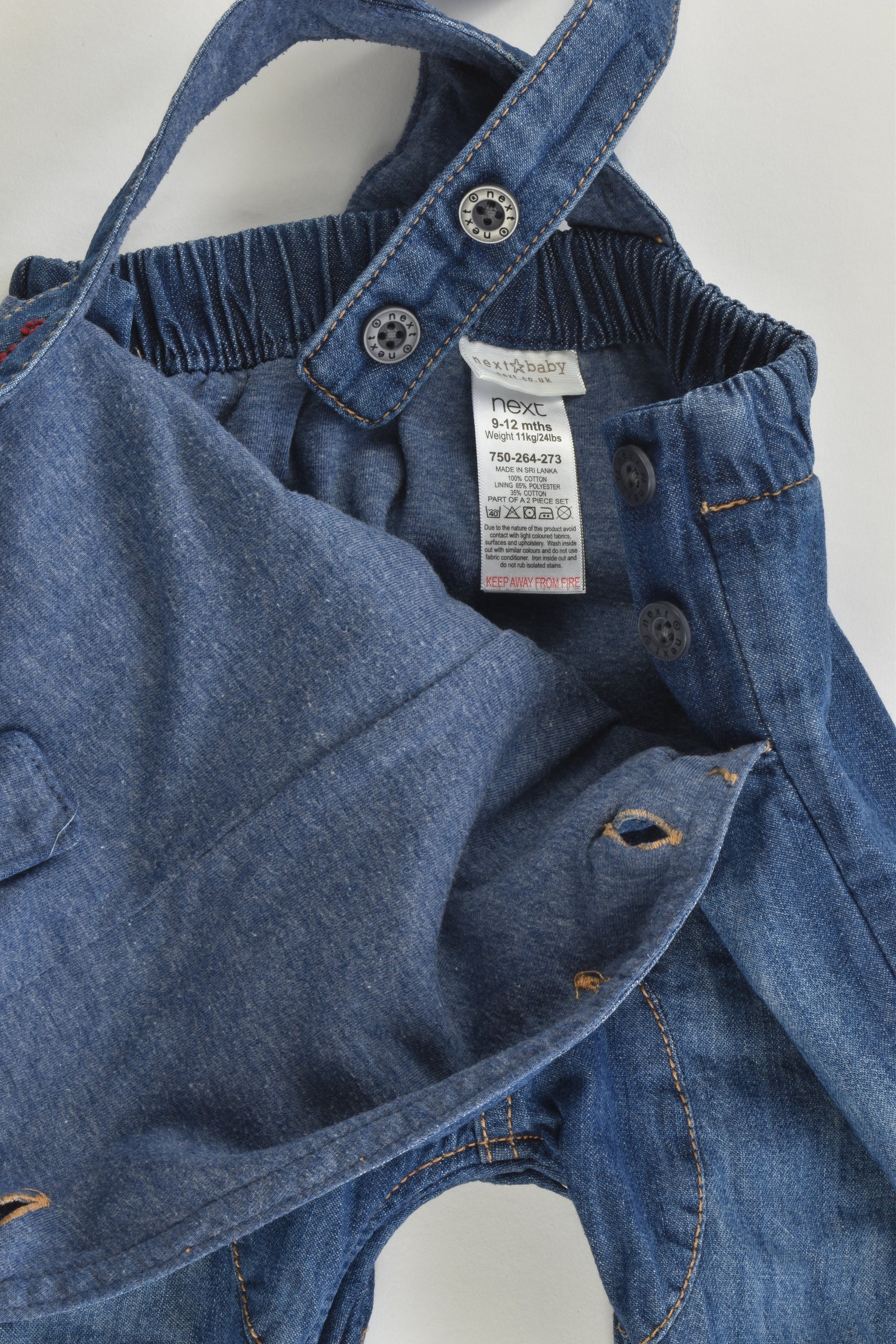Next (UK) Size 6-9 months (0) Lined Dinosaur Soft Denim Overalls