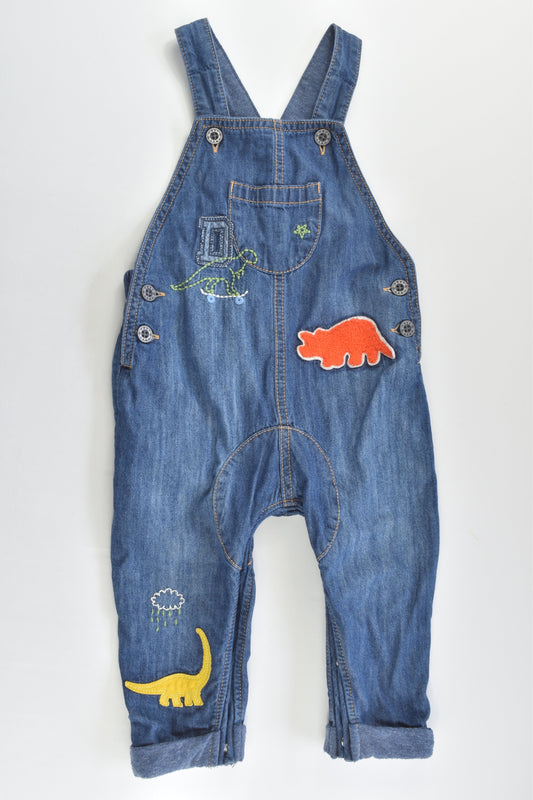 Next (UK) Size 6-9 months (0) Lined Dinosaur Soft Denim Overalls