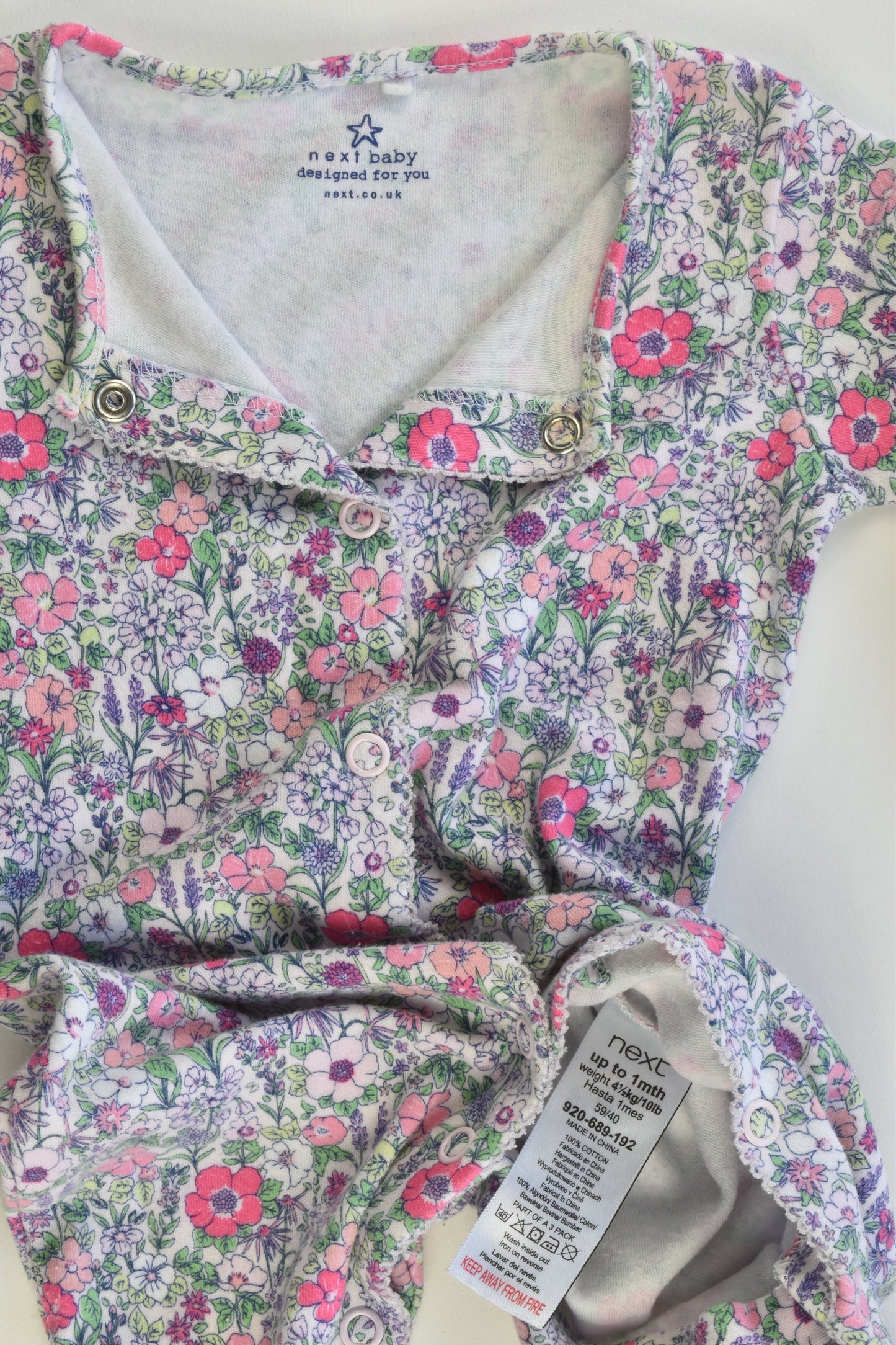 Next (UK) Size Up to 1 month Floral Footed Romper