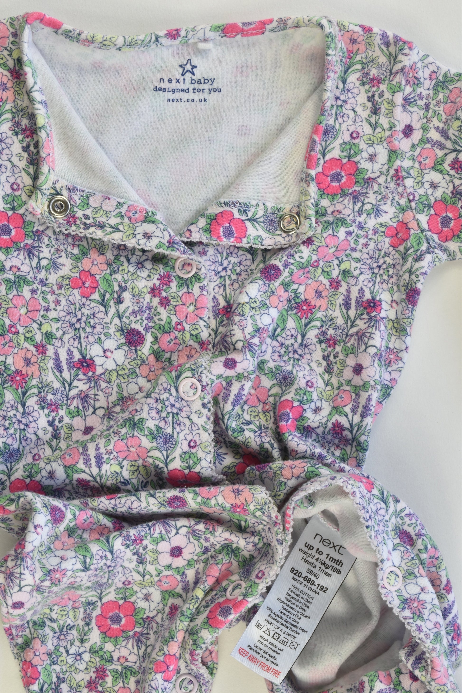 Next (UK) Size Up to 1 month Floral Footed Romper