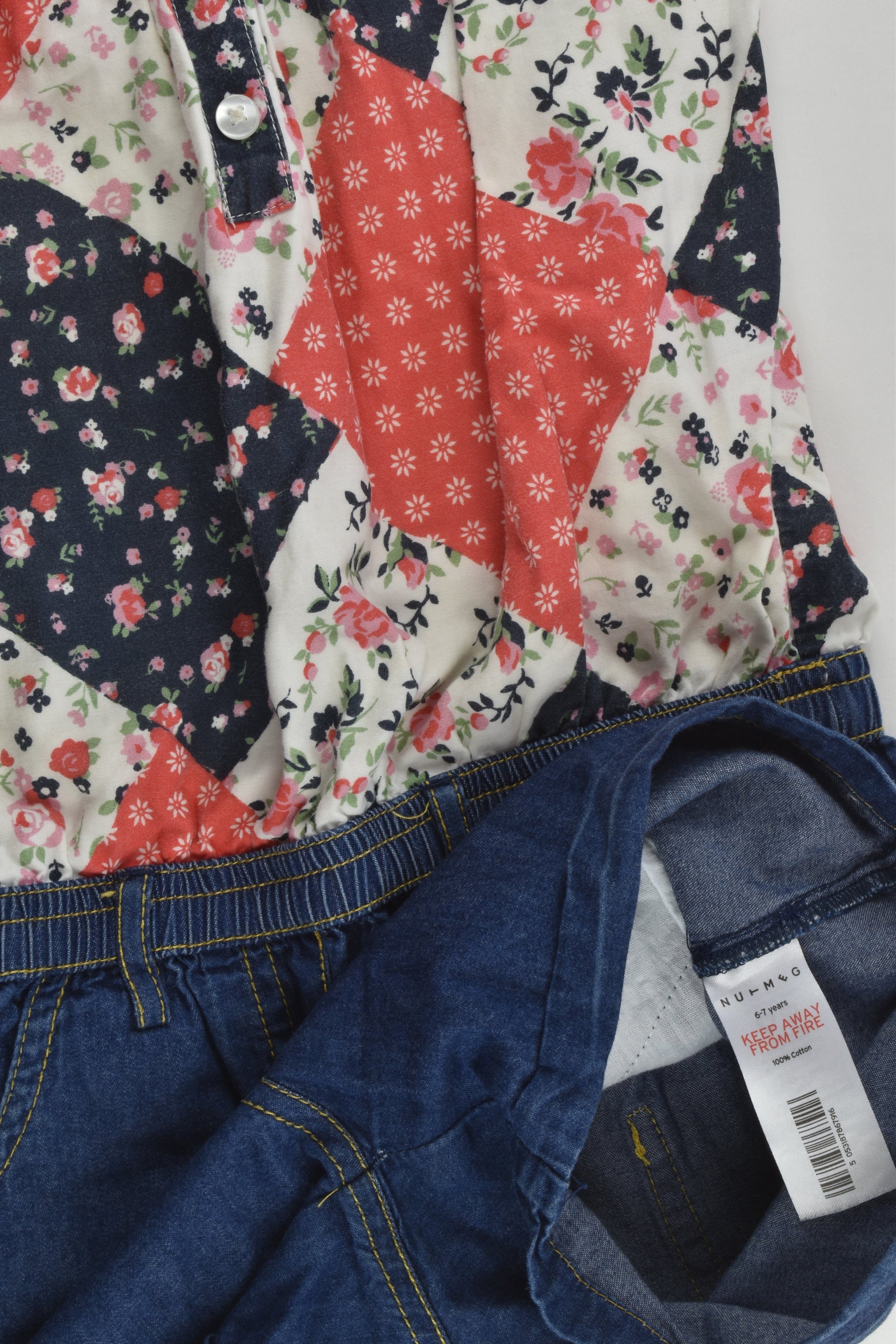 Nutmeg Size 6-7 Denim/Floral Bodysuit