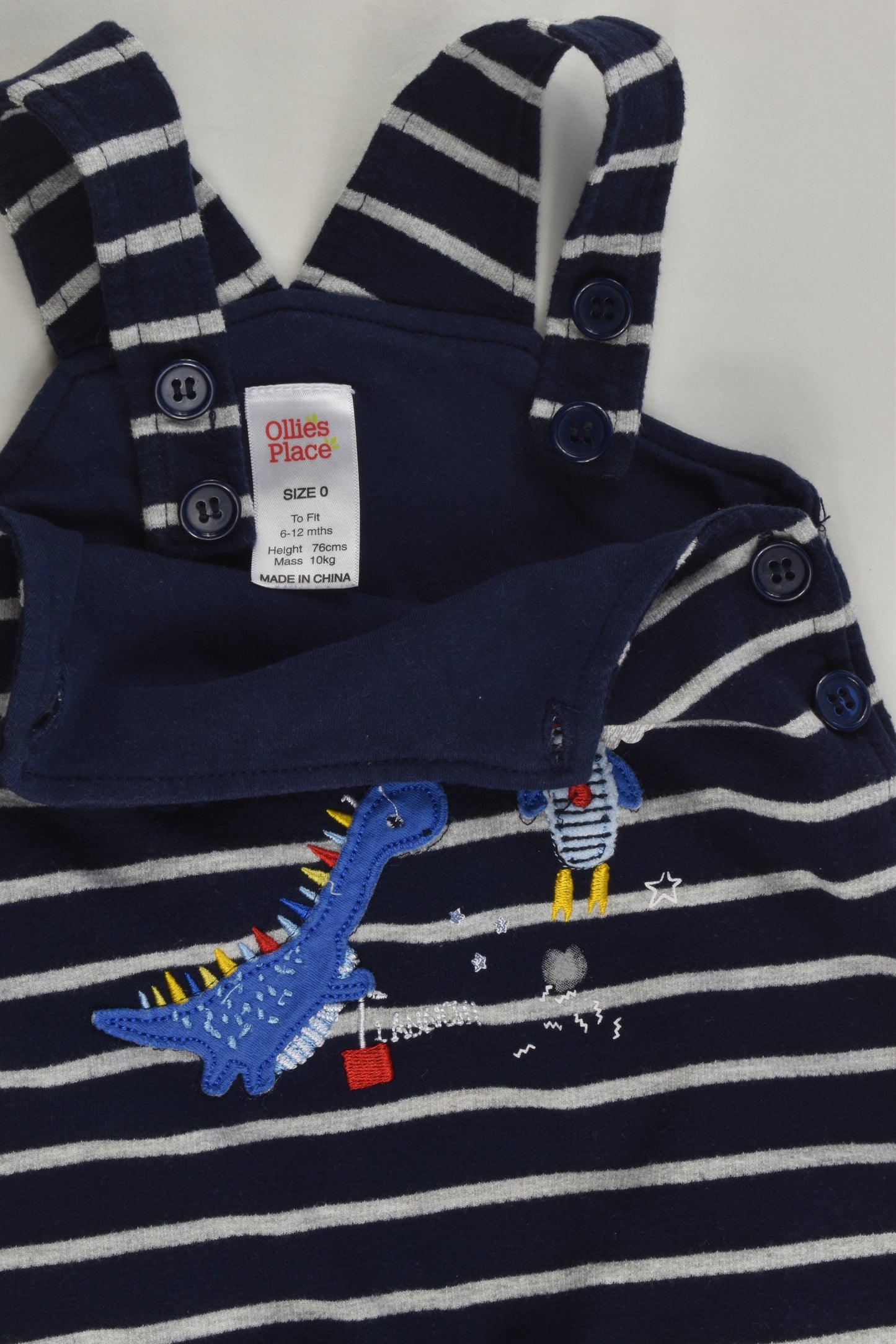 Ollies Place Size 0 Striped Dinosaur Overalls