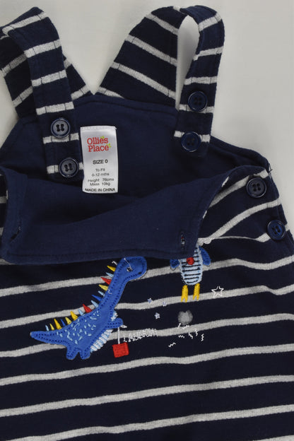 Ollies Place Size 0 Striped Dinosaur Overalls