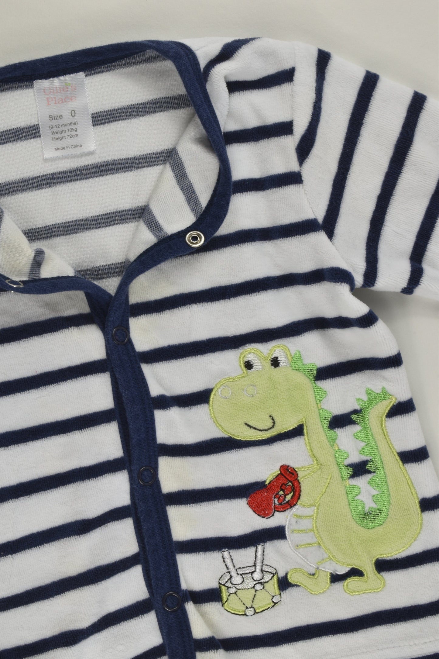 Ollie's Place Size 0 Striped Musical Dinosaur Velour Jumper