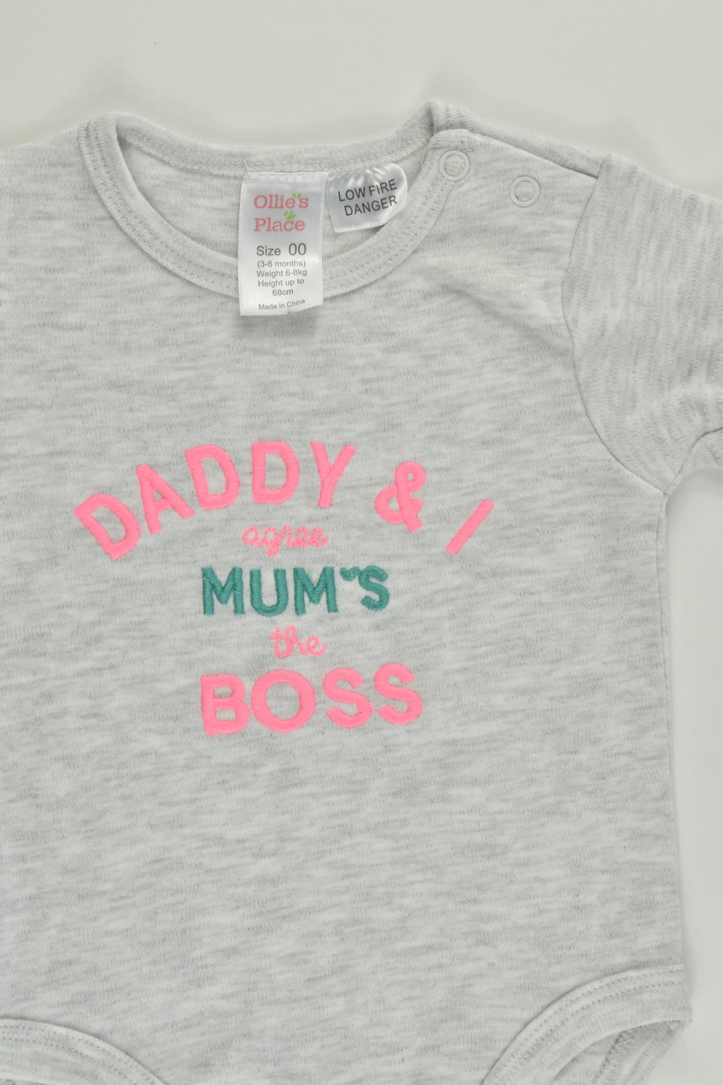 Ollie's Place Size 00 (3-6 months, 68 cm) 'Daddy & I Agree Mum's The Boss' Bodysuit