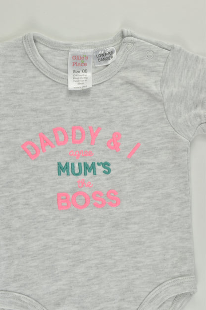 Ollie's Place Size 00 (3-6 months, 68 cm) 'Daddy & I Agree Mum's The Boss' Bodysuit