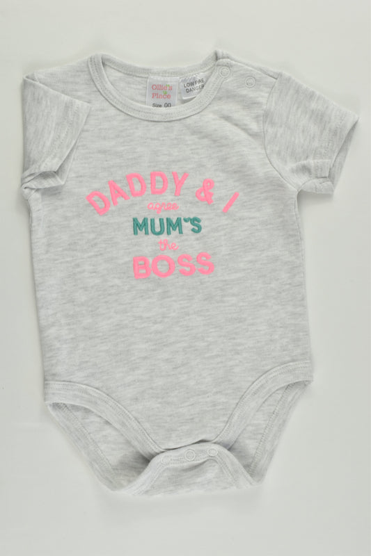 Ollie's Place Size 00 (3-6 months, 68 cm) 'Daddy & I Agree Mum's The Boss' Bodysuit
