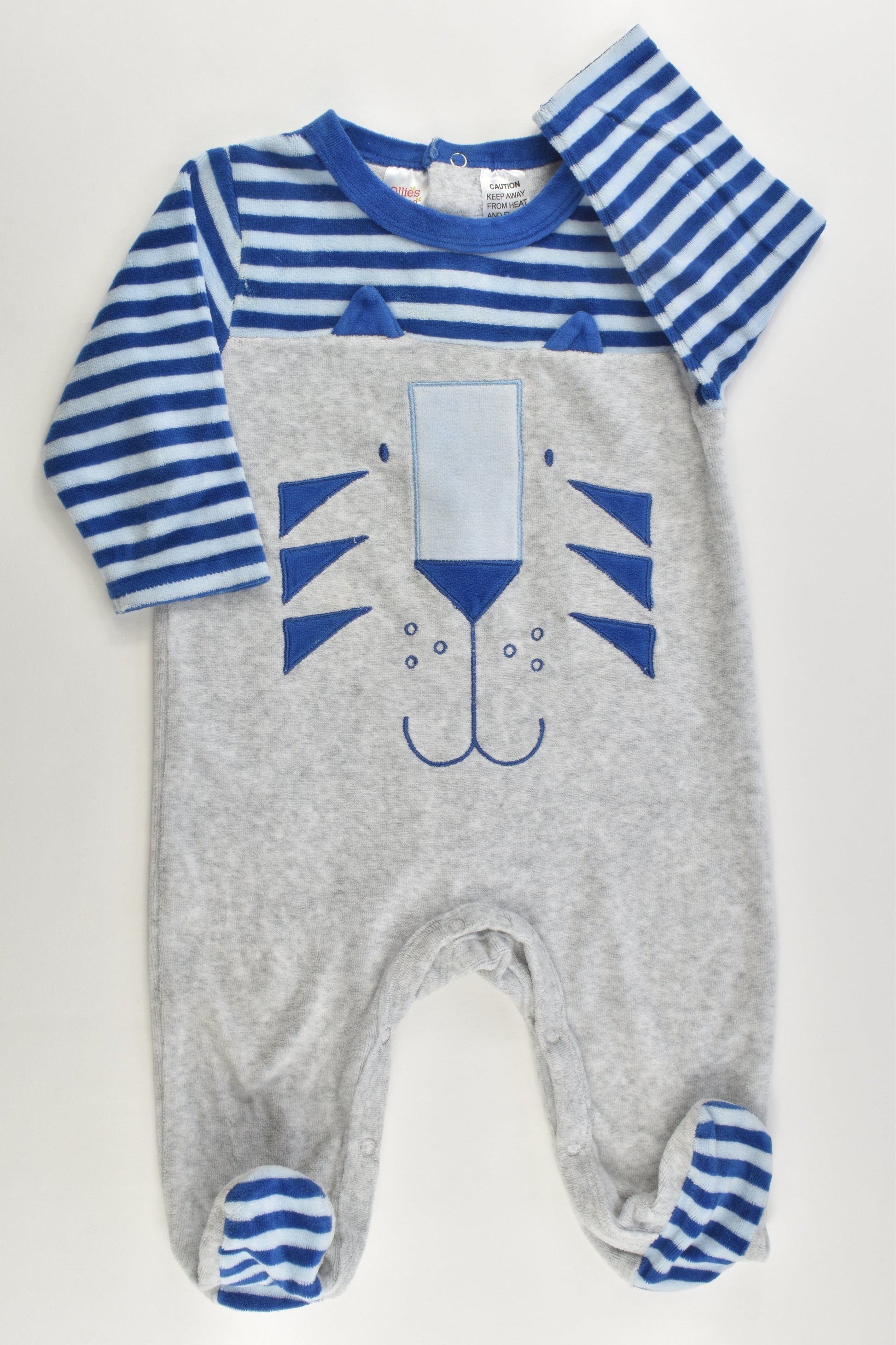 Ollie's Place Size 00 (3-6 months) Footed Tiger Velour Romper