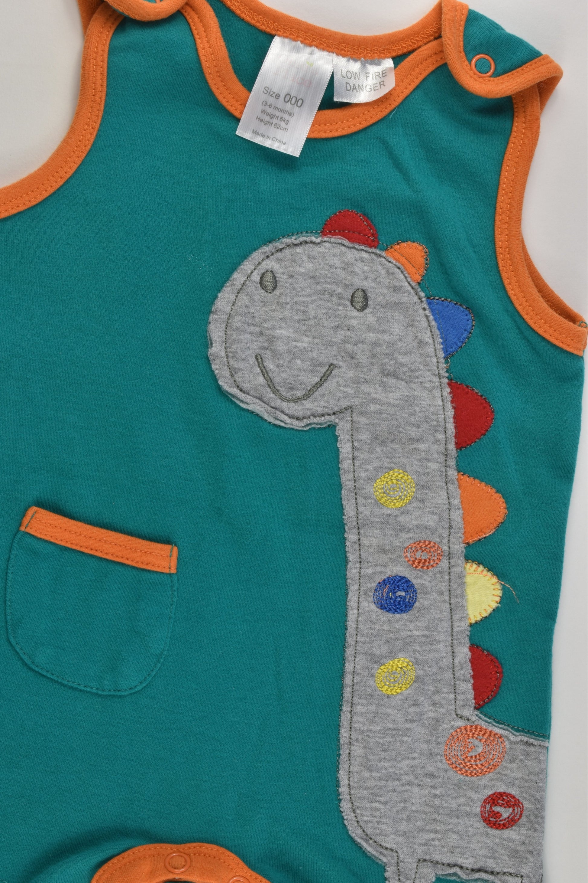 Ollie's Place Size 000 (62 cm) Colorful Dinosaur Short Romper