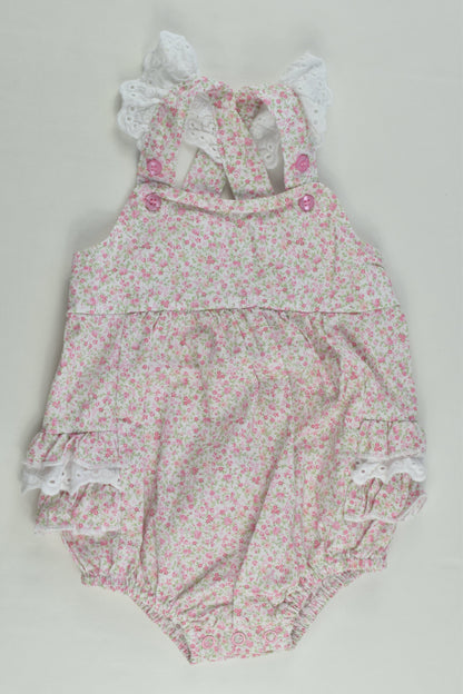 Ollie's Place Size 000 Short Floral Romper with Ruffle and Lace Details