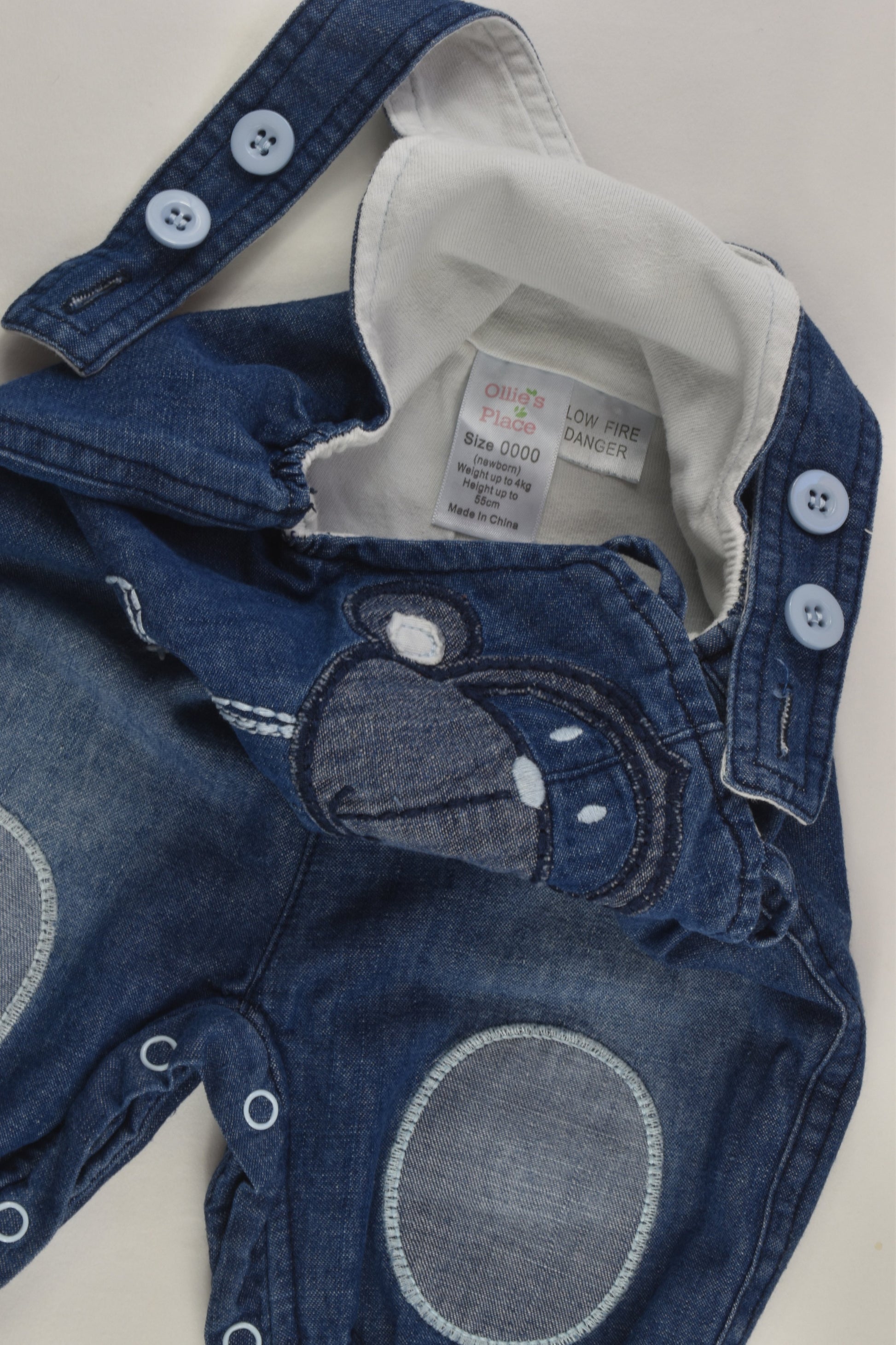 Ollie's Place Size 0000 Lined Soft Monkey Denim Overalls