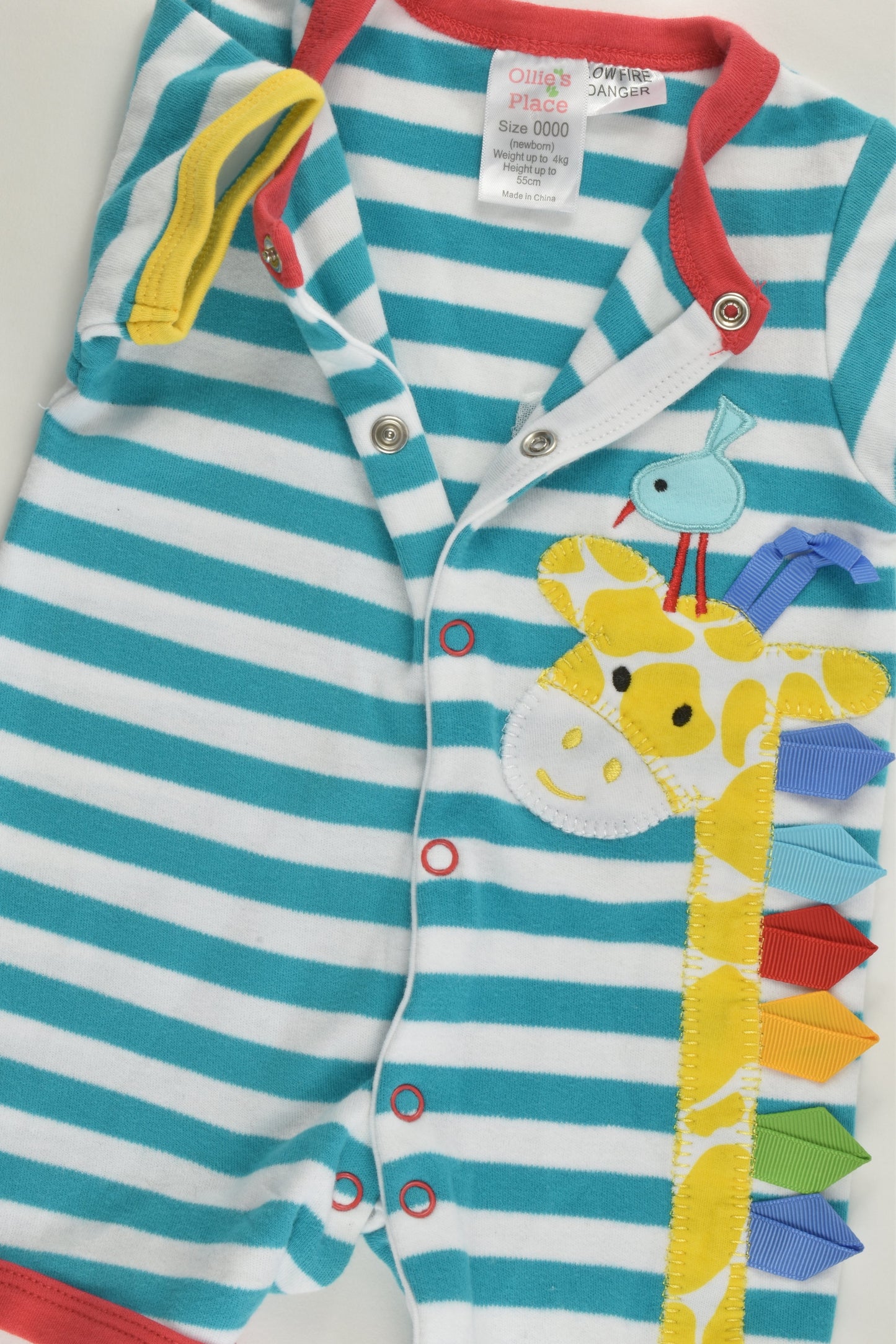 Ollie's Place Size 0000 (Up to 55 cm) Colorful Giraffe Short Romper