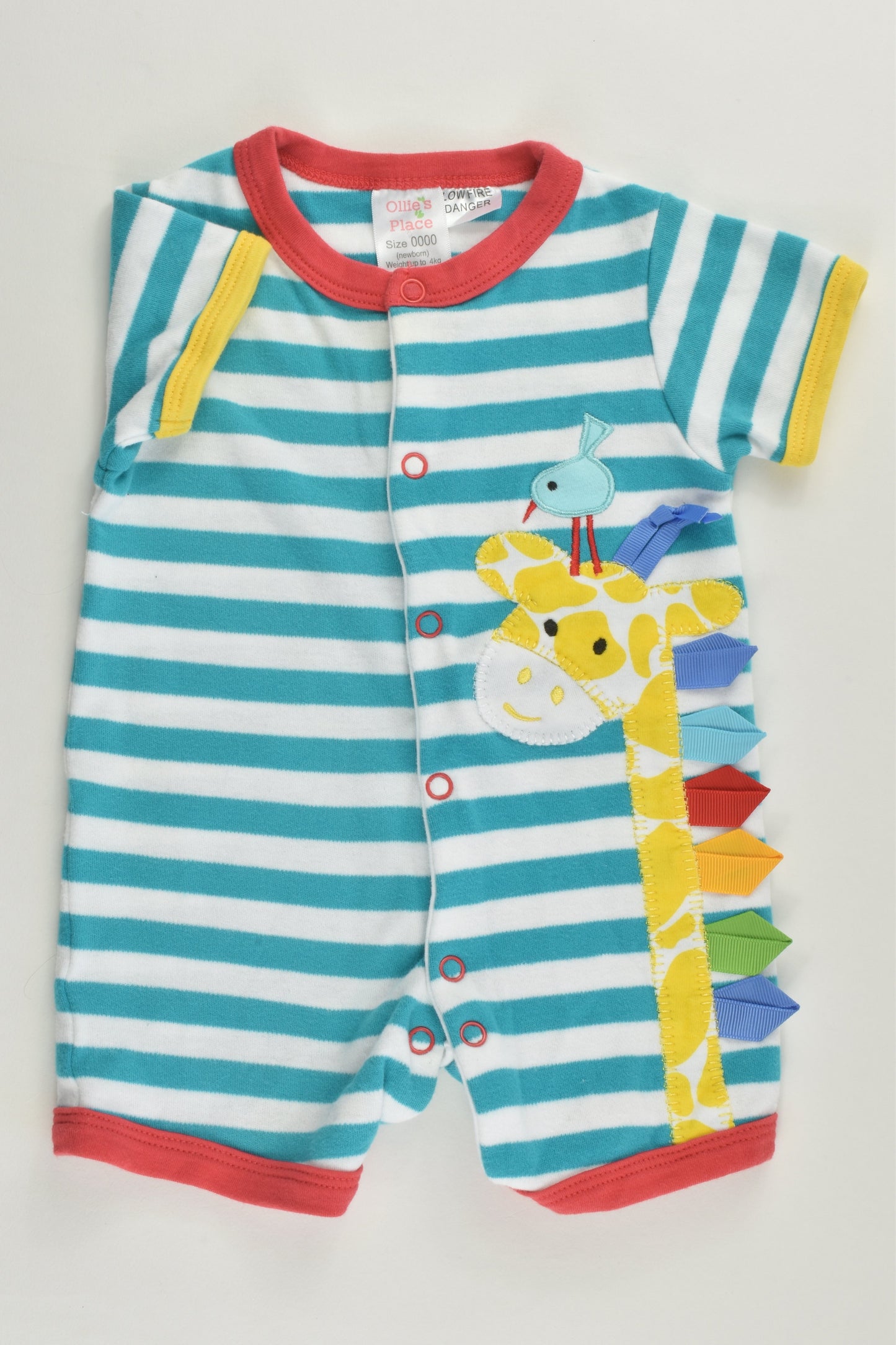 Ollie's Place Size 0000 (Up to 55 cm) Colorful Giraffe Short Romper