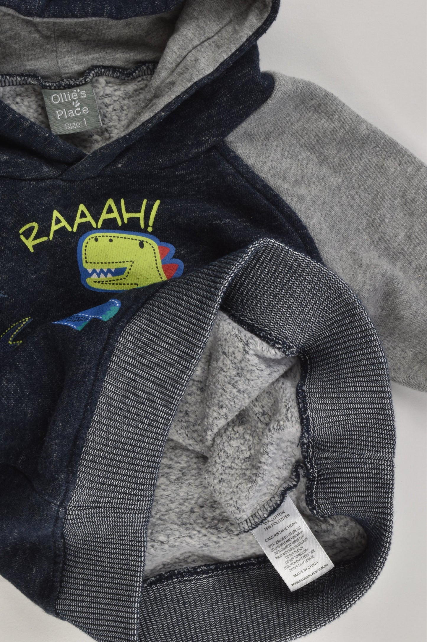 Ollie's Place Size 1 Dinosaur Hooded Jumper