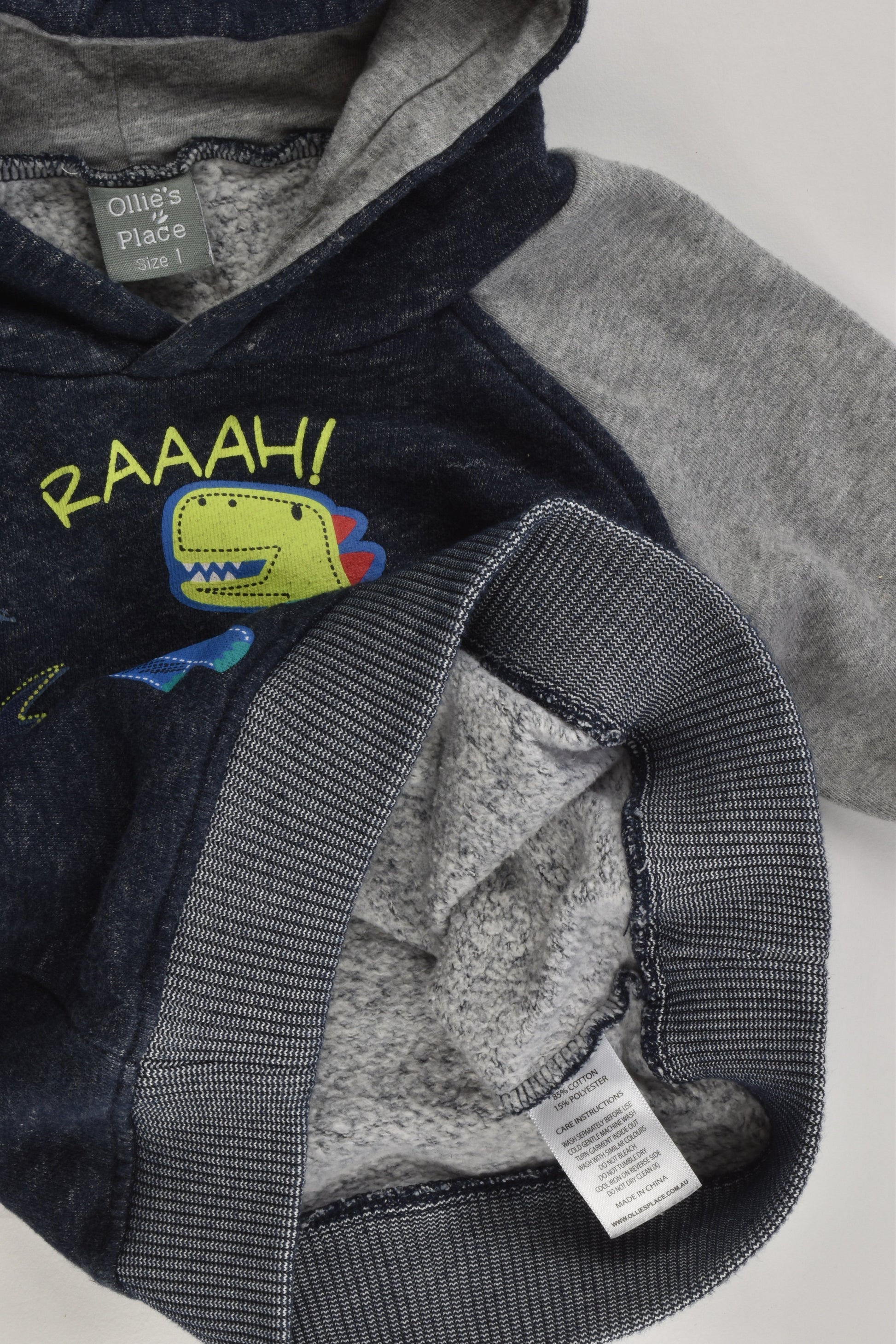 Ollie's Place Size 1 Dinosaur Hooded Jumper