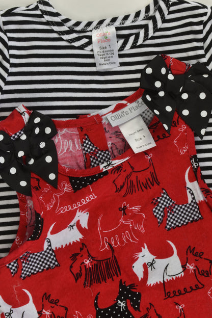 Ollies's Place Size 1 Dogs and Stripes Outfit