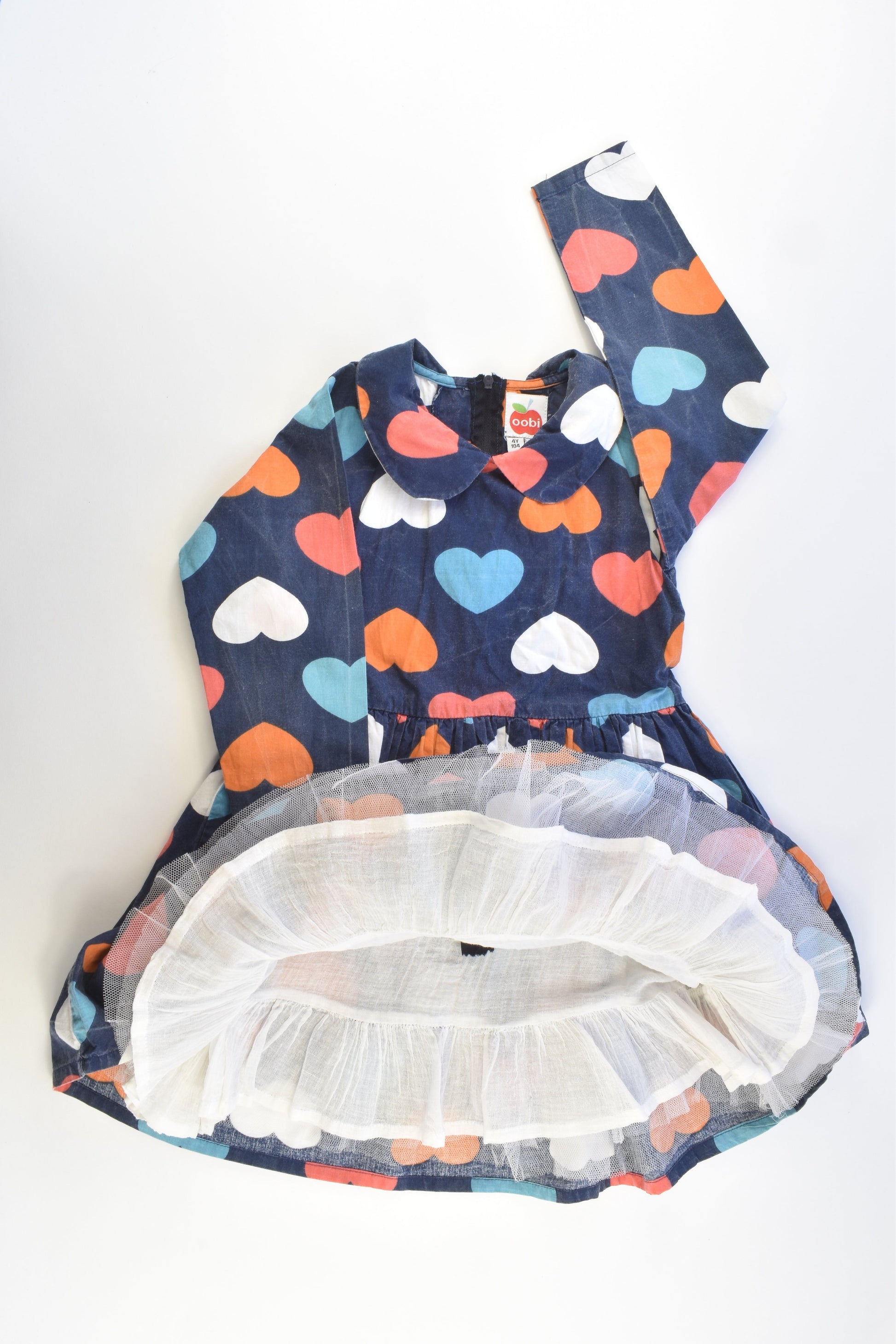 Oobi (Australia) Size 4 (104 cm) Lined Love Hearts Dress with Tulle