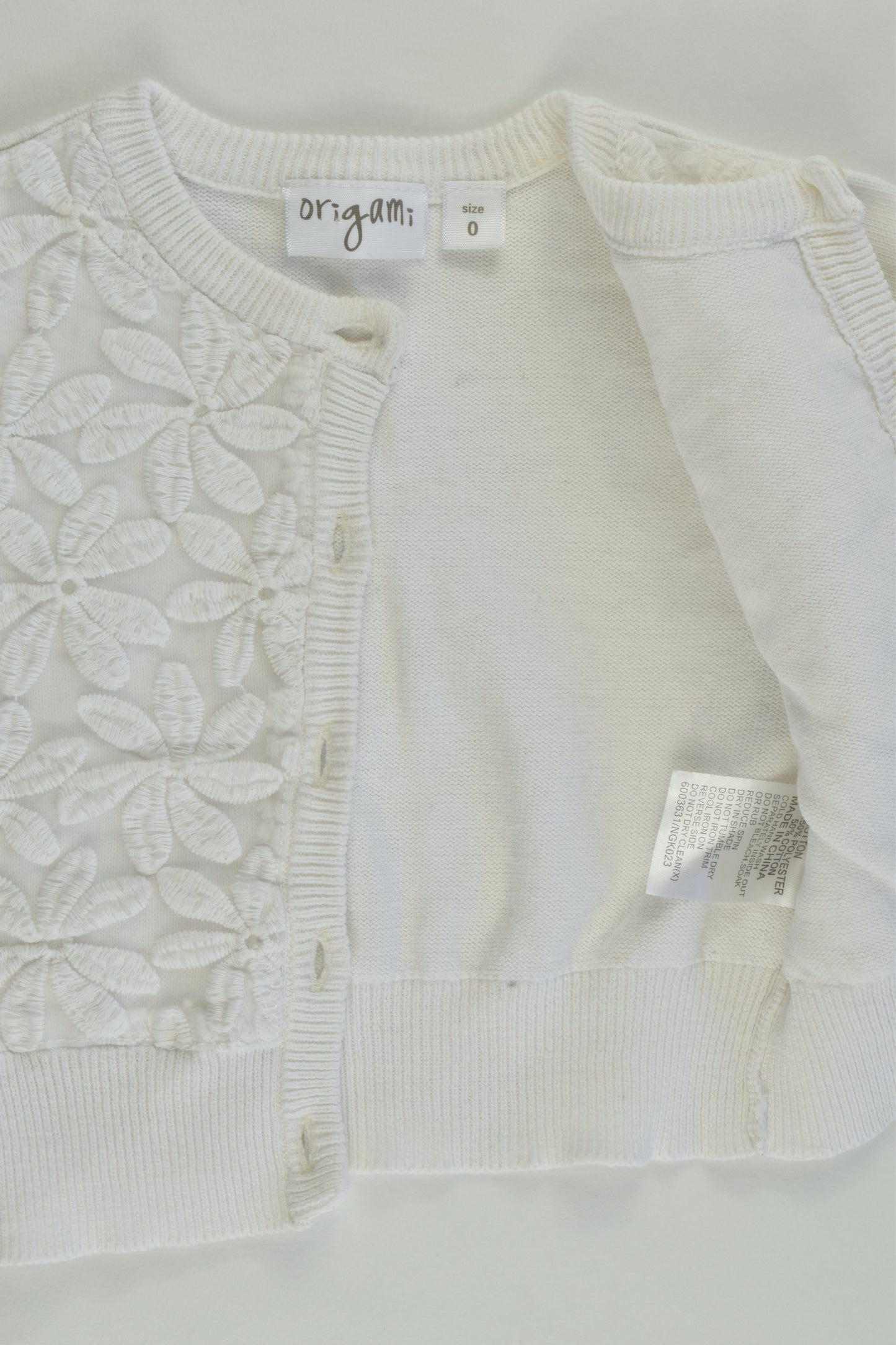 Origami Size 0 Cardigan with Lace Flowers