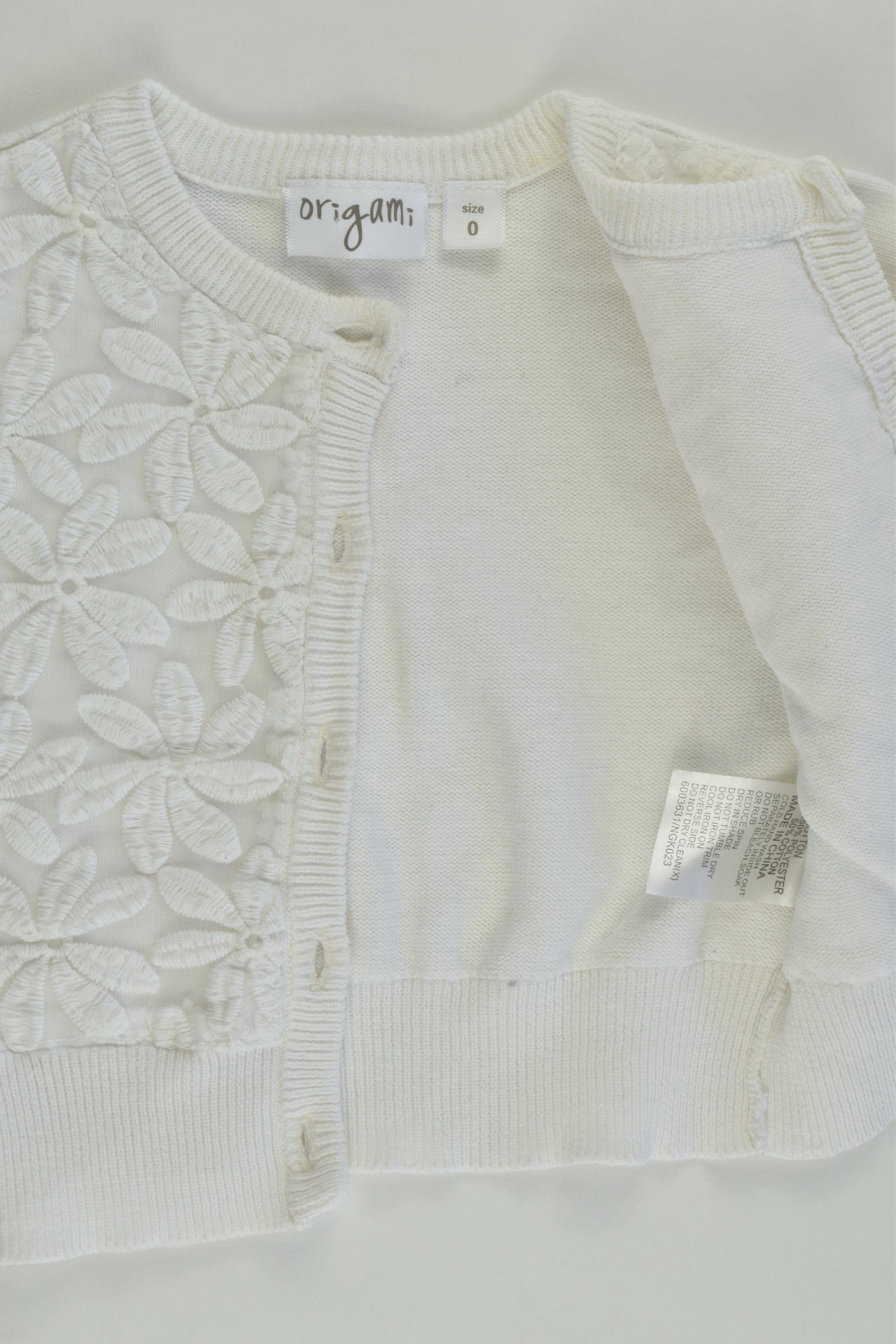 Origami Size 0 Cardigan with Lace Flowers