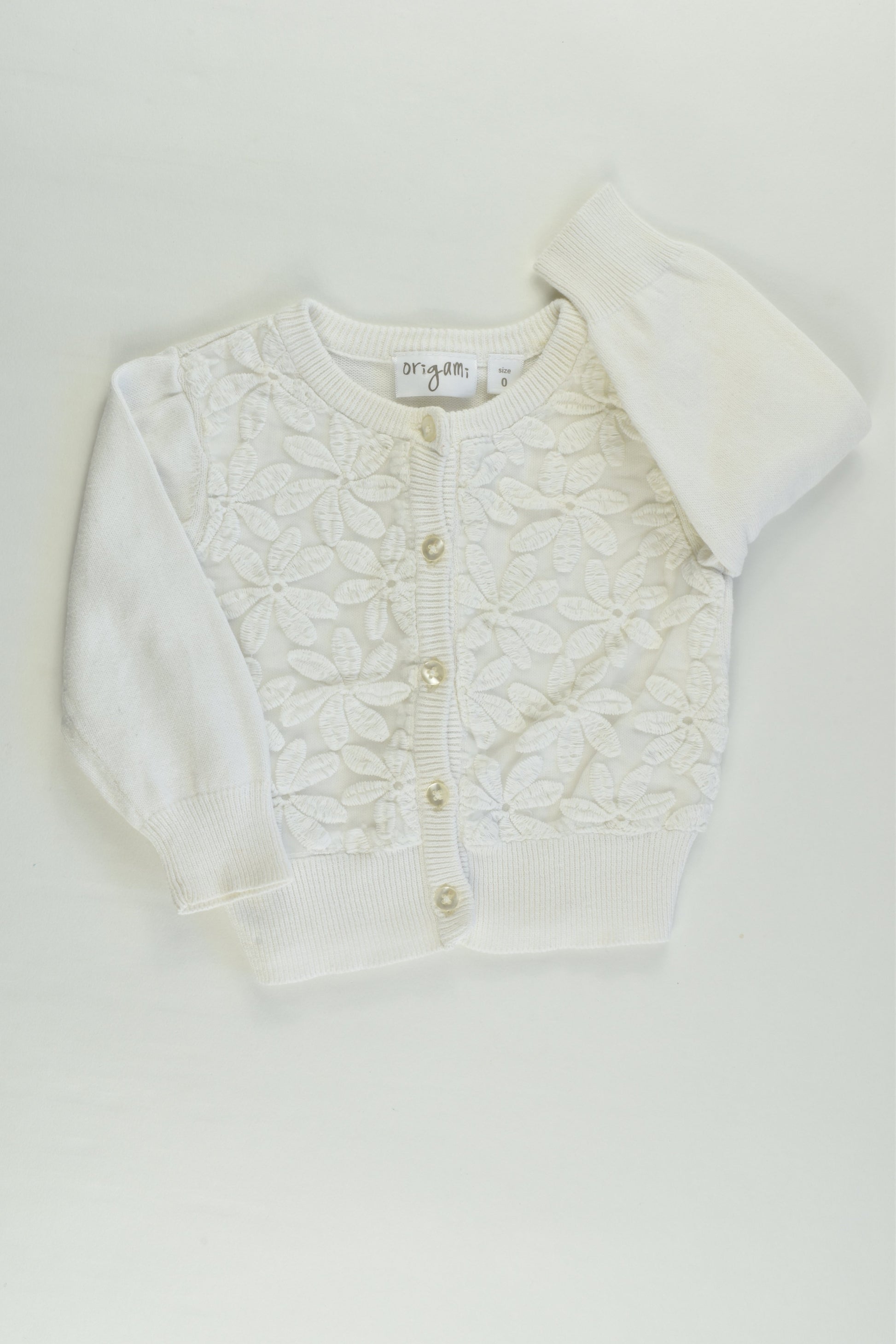 Origami Size 0 Cardigan with Lace Flowers