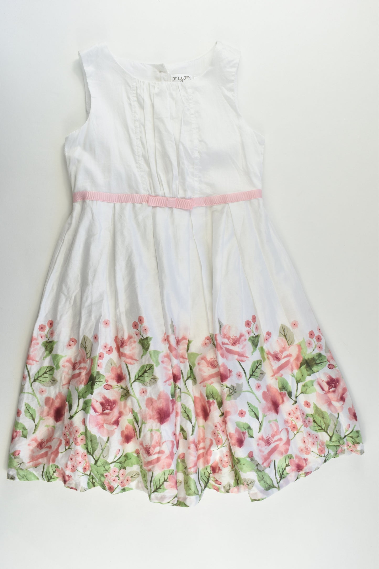 Origami Size 6 Lined Floral Hem Cotton Dress